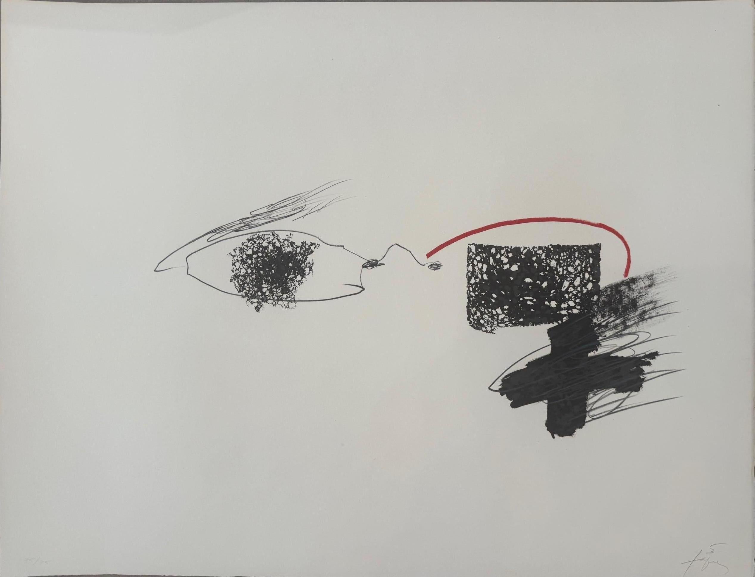 L'arque rouge - abstraktes, modernes Werk von Antoni Tàpies Informel art im Angebot 1