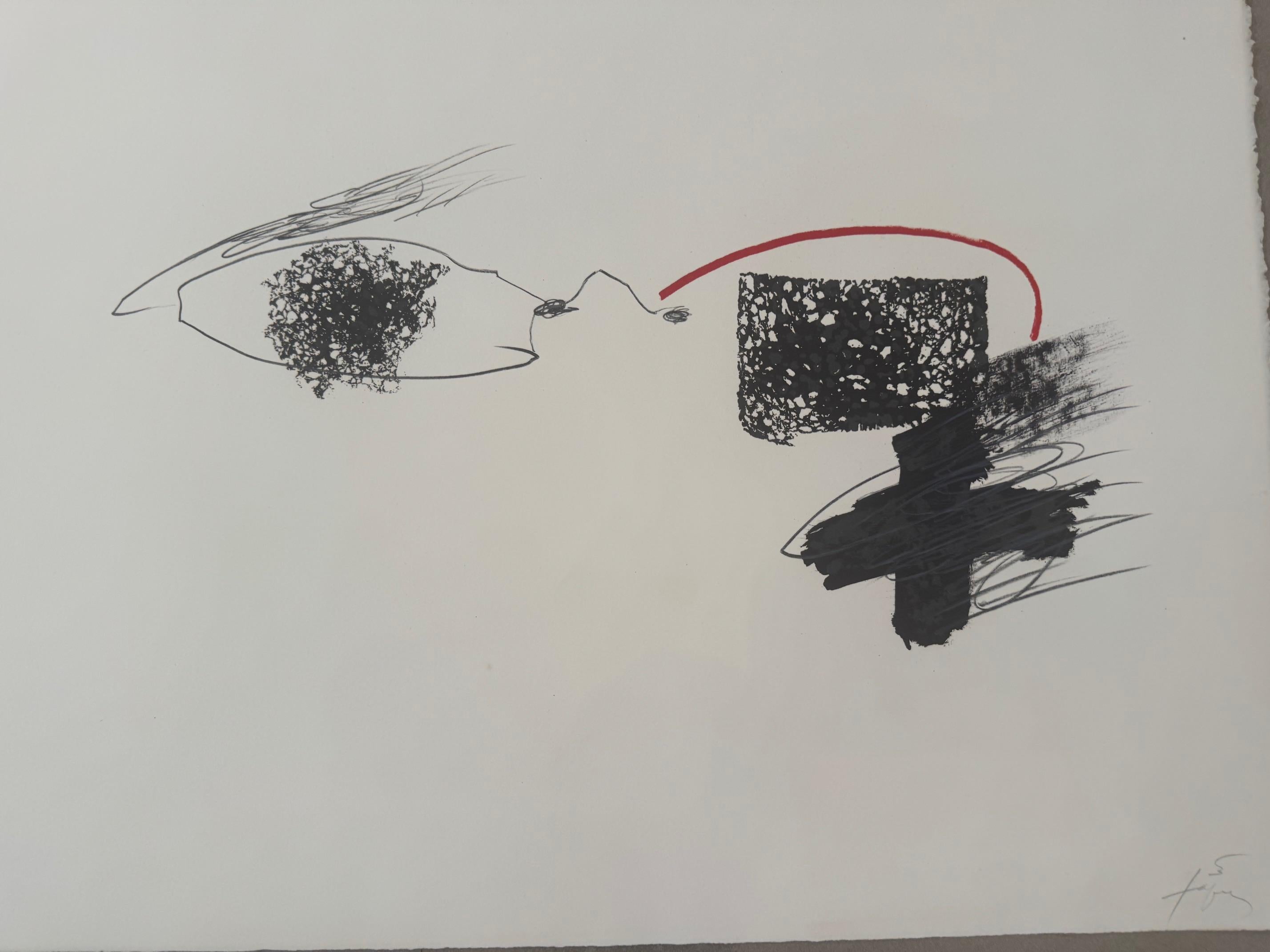 L'arque rouge - abstraktes, modernes Werk von Antoni Tàpies Informel art im Angebot 2
