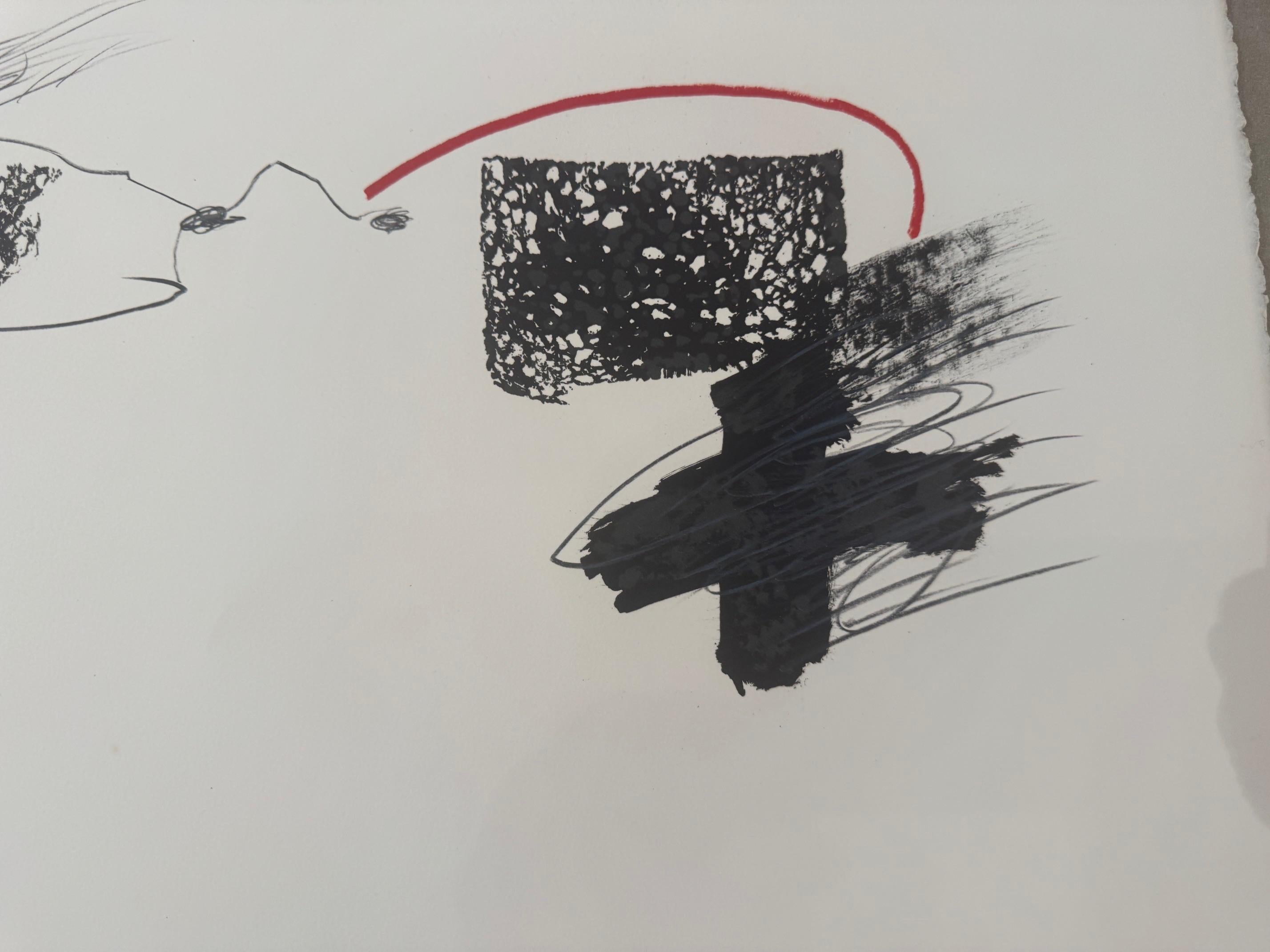 L'arque rouge - abstraktes, modernes Werk von Antoni Tàpies Informel art im Angebot 4
