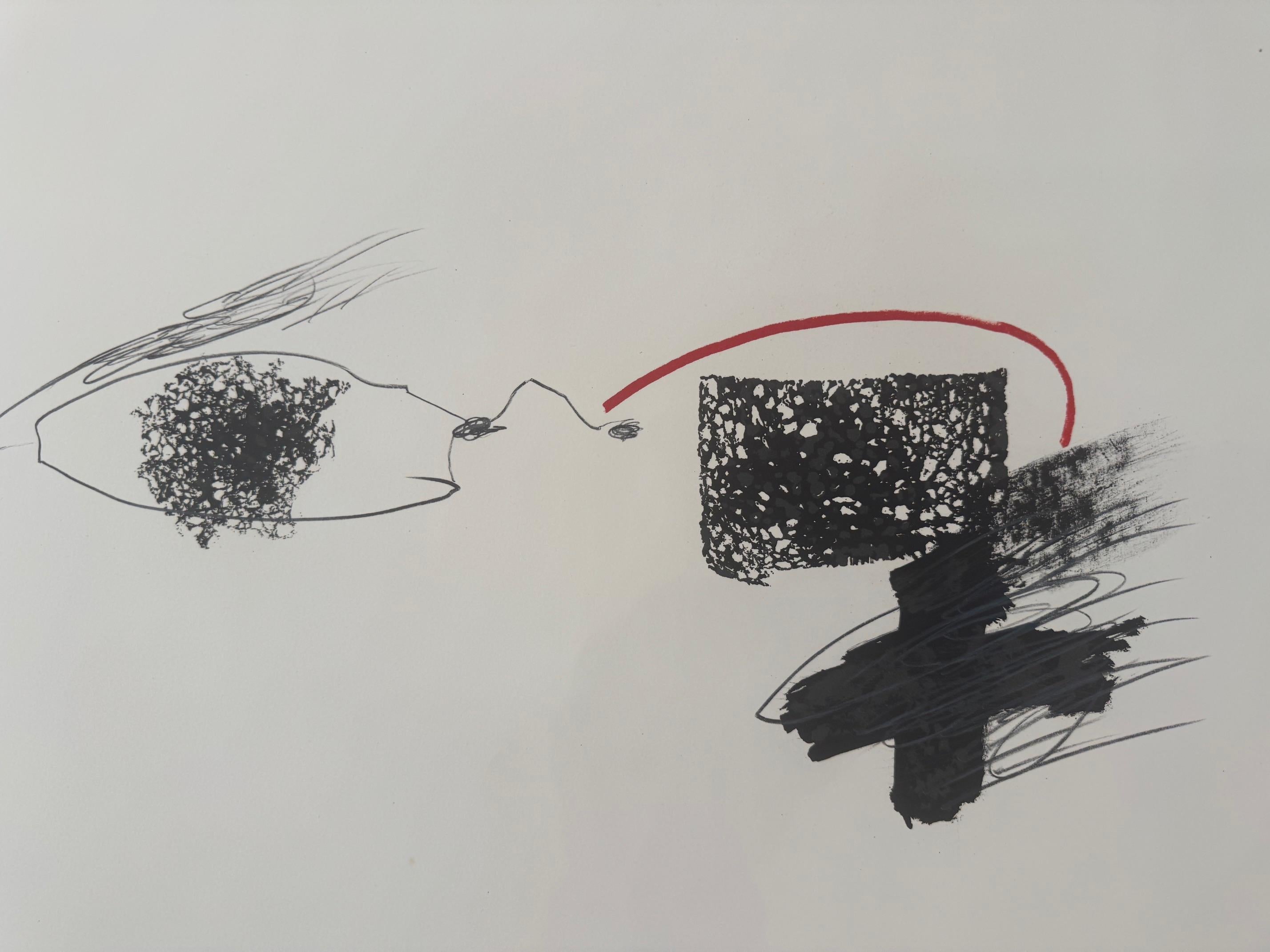 L'arque rouge - abstraktes, modernes Werk von Antoni Tàpies Informel art im Angebot 6