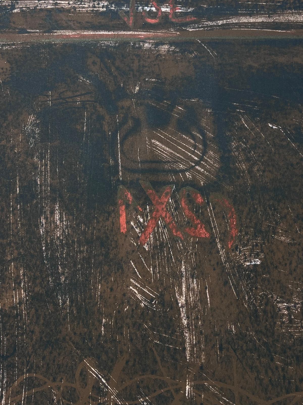 Lithograph in black, sienna, and red - Print by Antoni Tàpies
