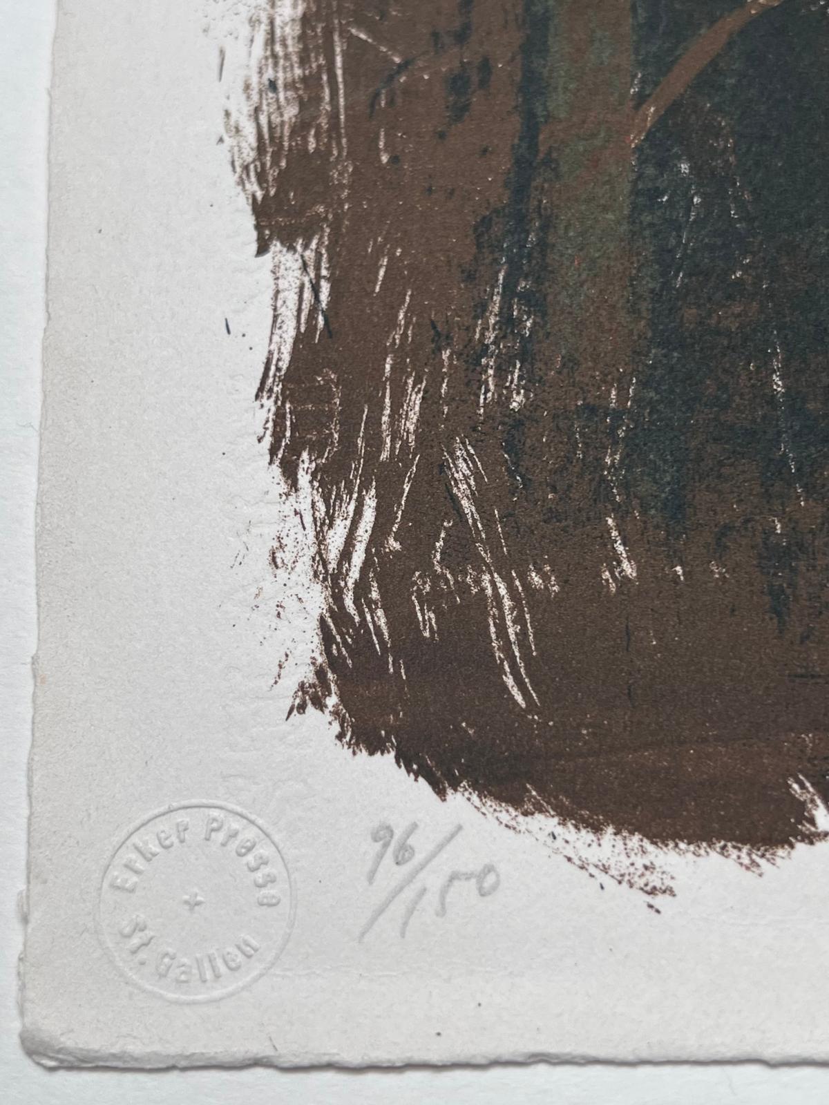 Lithograph in black, sienna, and red For Sale 1
