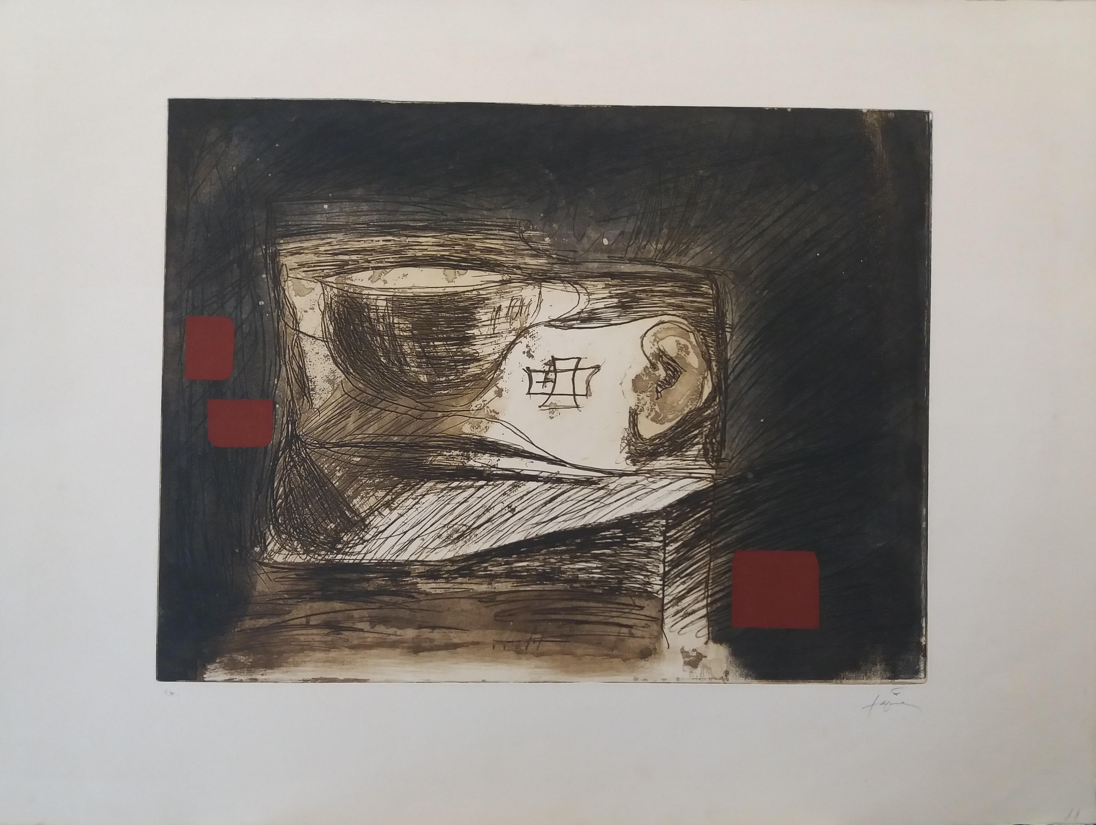LLull i Tapies original engraving painting - Abstract Print by Antoni Tàpies