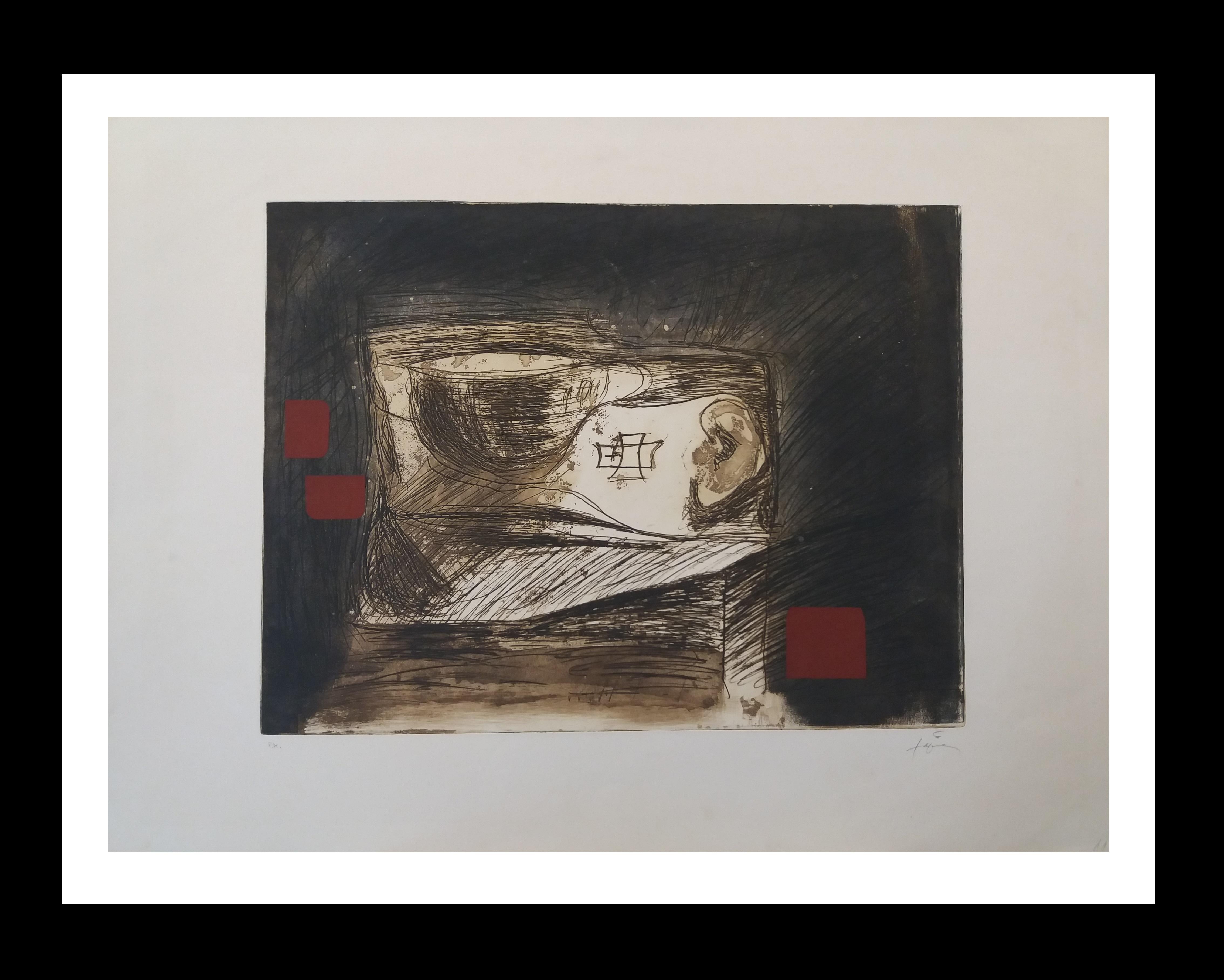 Antoni Tàpies Abstract Print - LLull i Tapies original engraving painting
