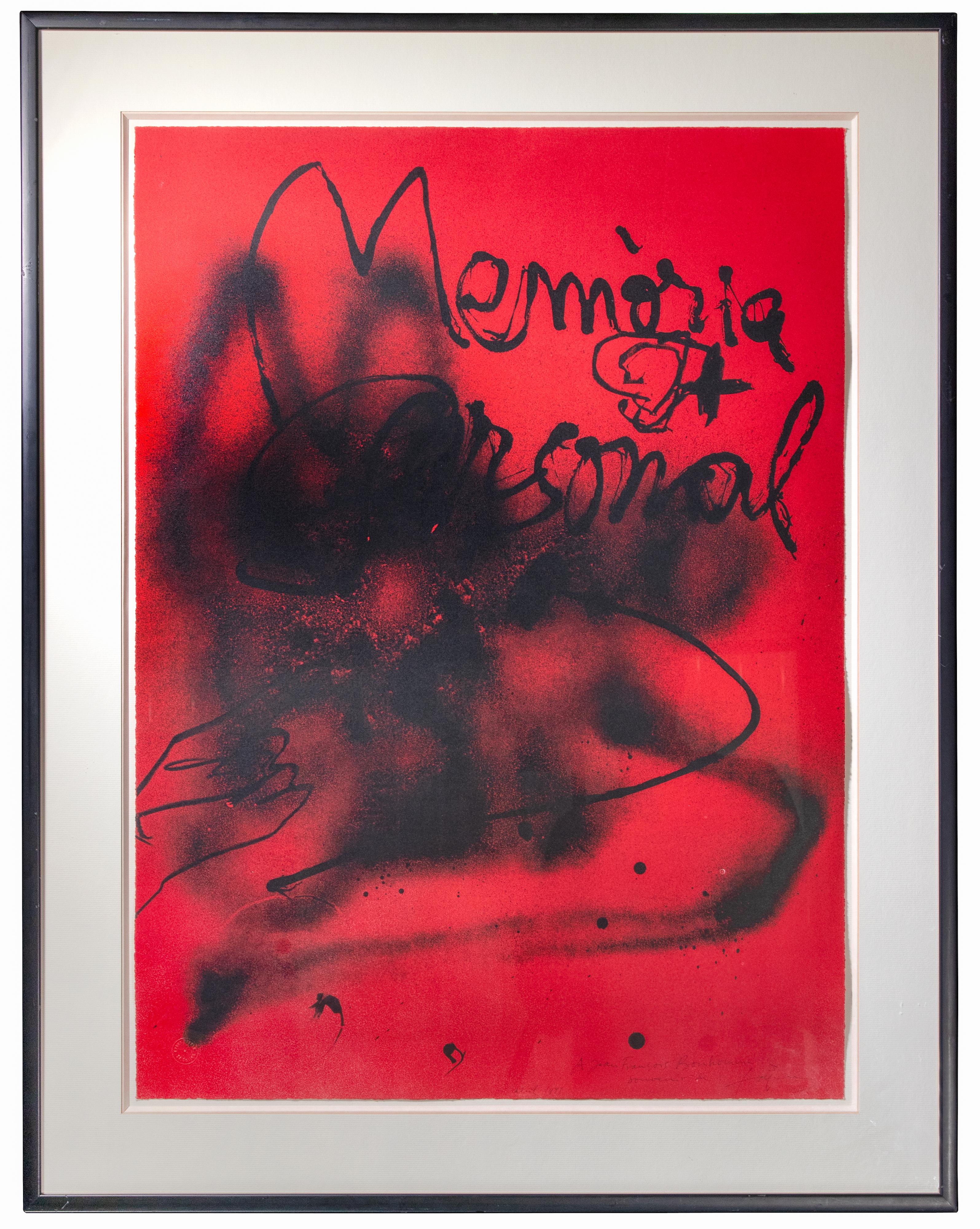 Memoria Personal ist eine Farblithografie von Antoni Tapies aus dem Jahr 1988. 

Farblithographie auf BFK Rives. Vom Künstler handsigniert und datiert. Der Beweis des Künstlers. Original-Lithographie, herausgegeben von der Erker-Galerie St. Gallen,
