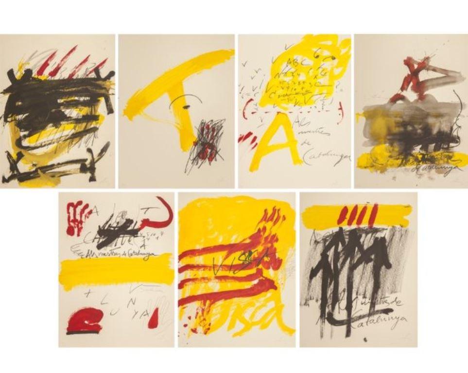 Antoni Tàpies Abstract Print –  Tapies. MESTRES DE CATALUNYA „ lot 7“, abstraktes Gemälde mit Lithografie