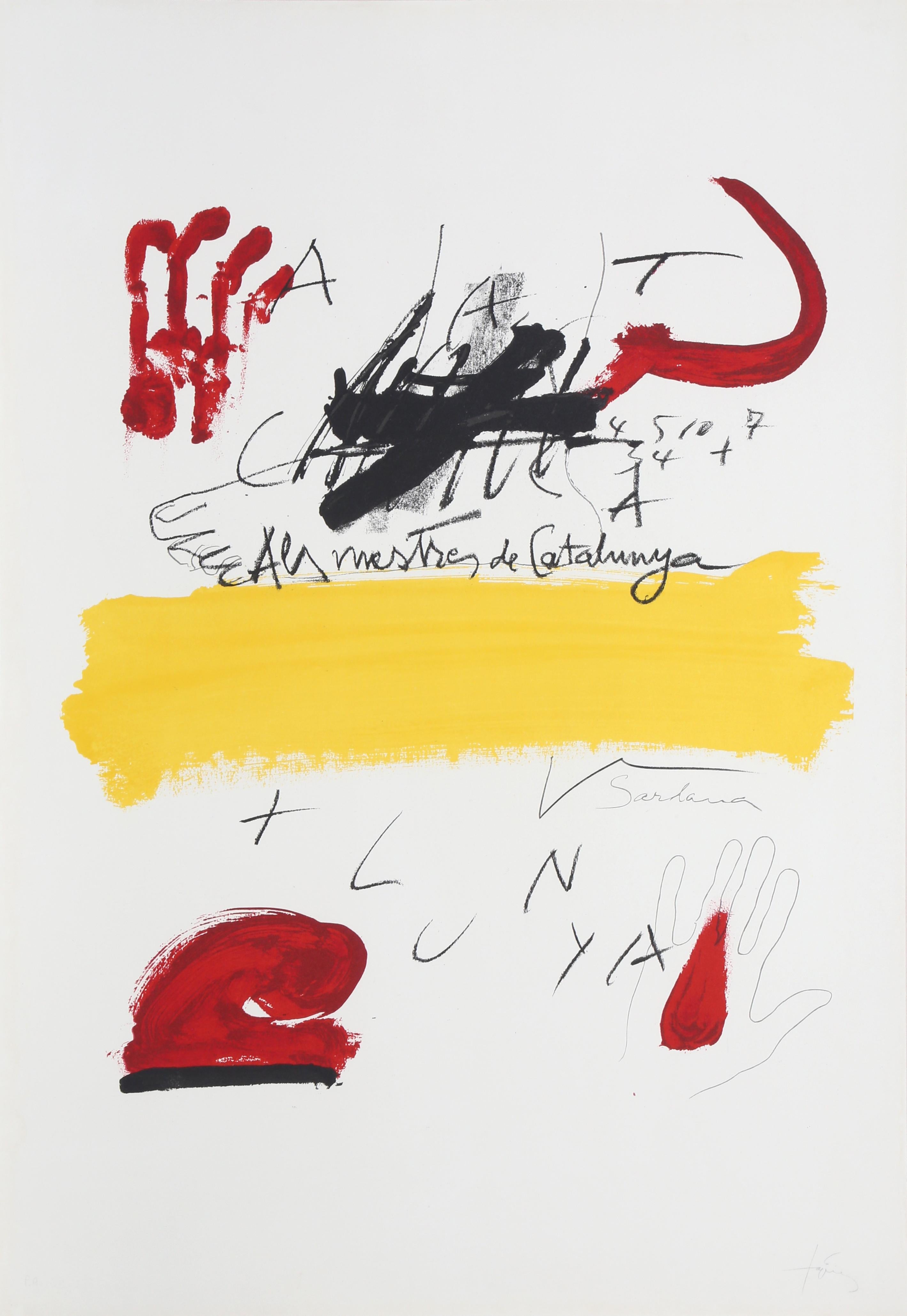 Antoni Tàpies Abstract Print - No. 2 from "Als Mestres de Catalunya, " Lithograph by Antoni Tapies