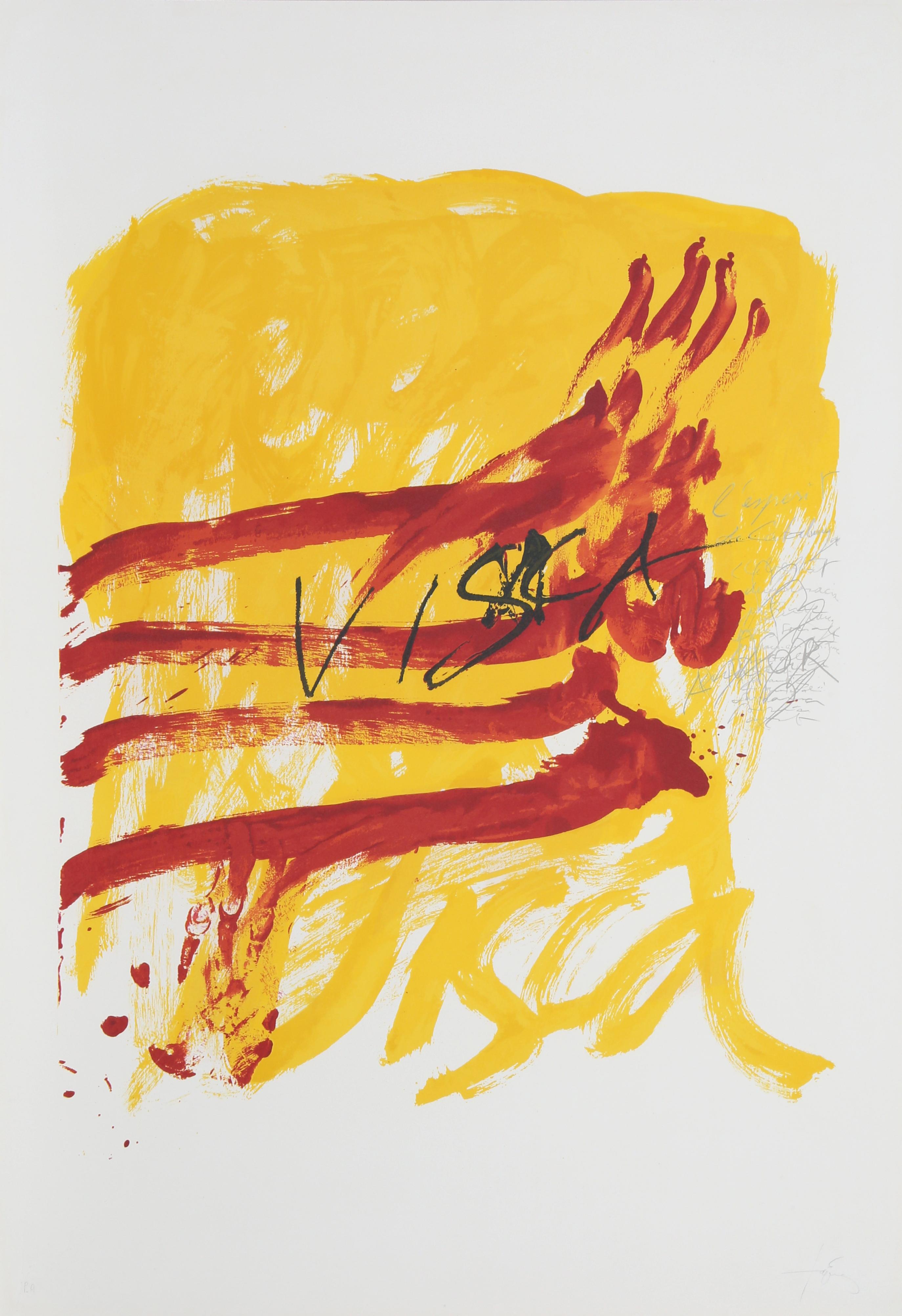 Antoni Tàpies Abstract Print - No. 7 from "Als Mestres de Catalunya, " Lithograph by Antoni Tapies