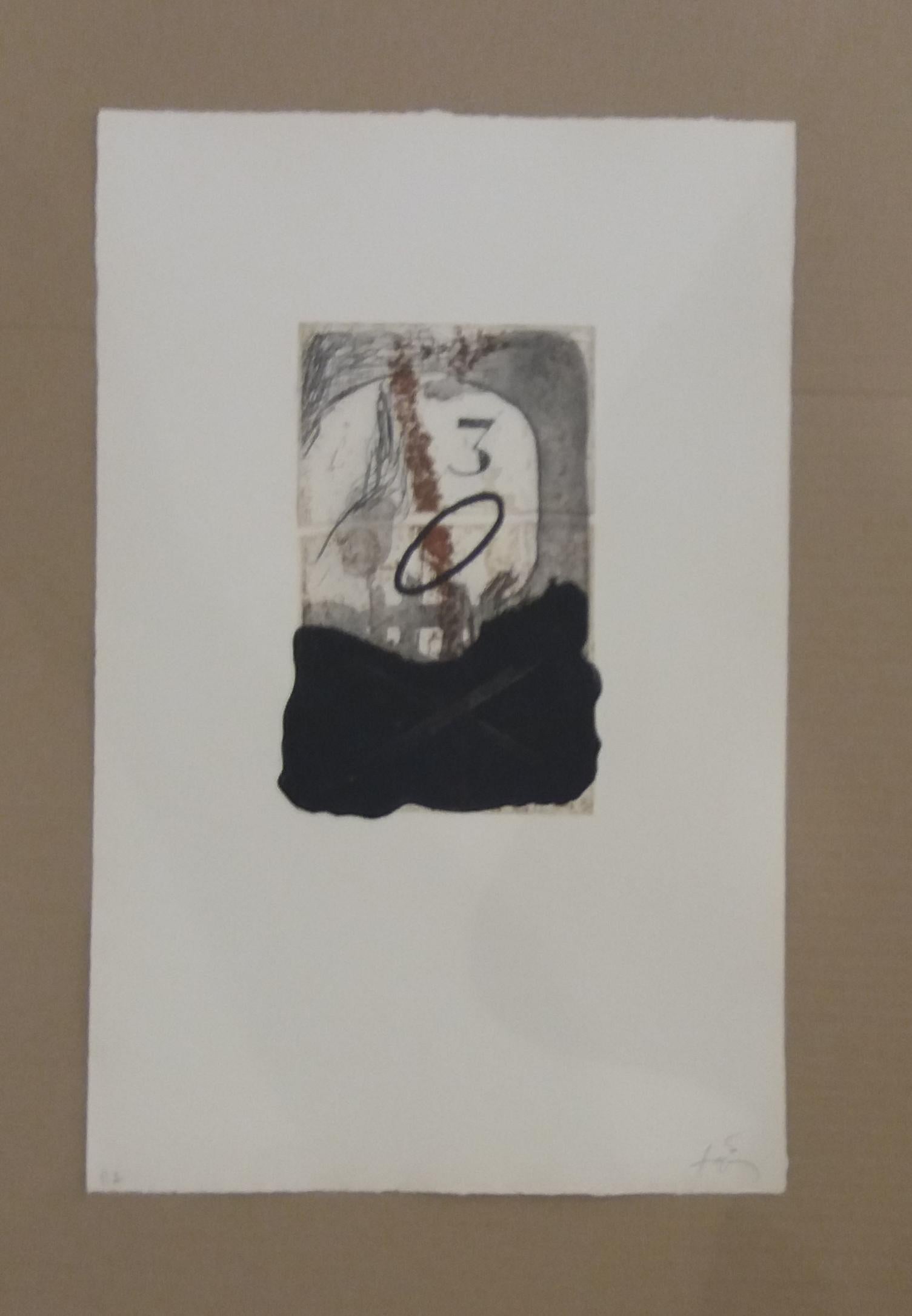 Numero 3 original engraving painting - Print by Antoni Tàpies