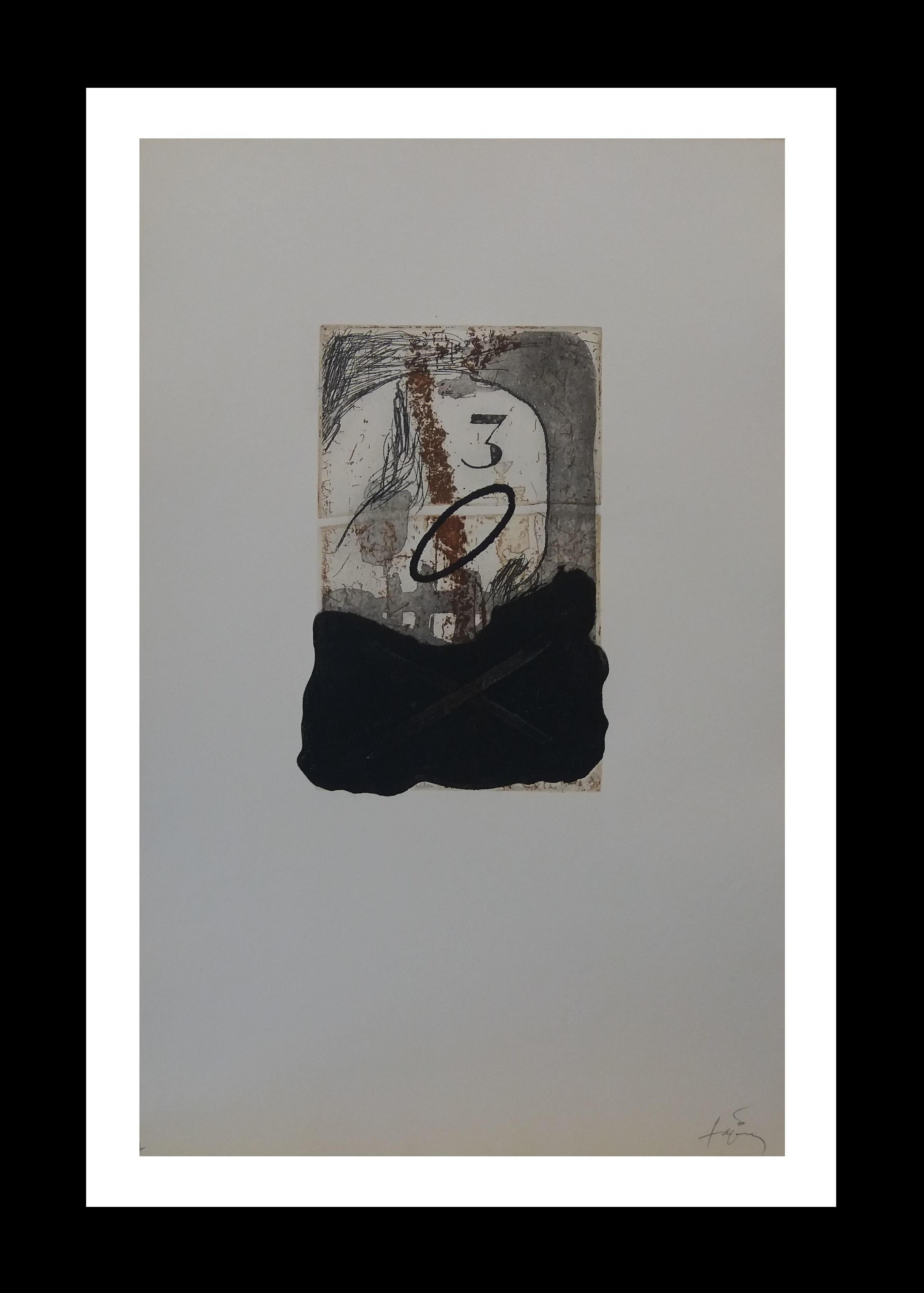 Antoni Tàpies Abstract Print - Numero 3 original engraving painting