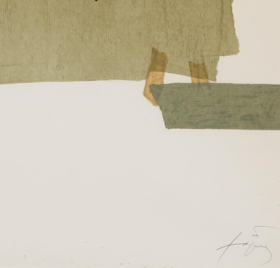 The paintings produced by Tàpies, later in the 1970s and in the 1980s, reveal his application of this aesthetic of meditative emptiness, for example in spray-painted canvases with linear elements suggestive of Oriental calligraphy, in mixed-media