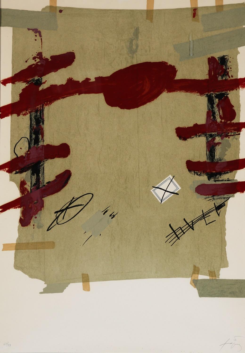 Catalonian Weeks Berlin Tapies Contemporary Meeting Abstract Red Grey Simbolism - Print by Antoni Tàpies