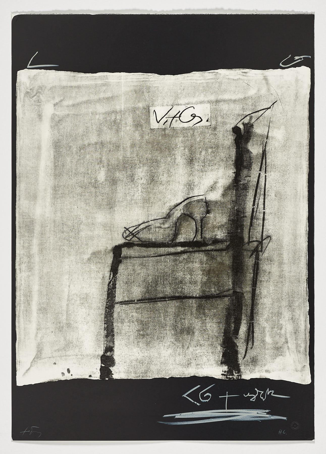 "Variations I: Chaise de profil" 1975 signed original lithograph limited edition - Print by Antoni Tàpies