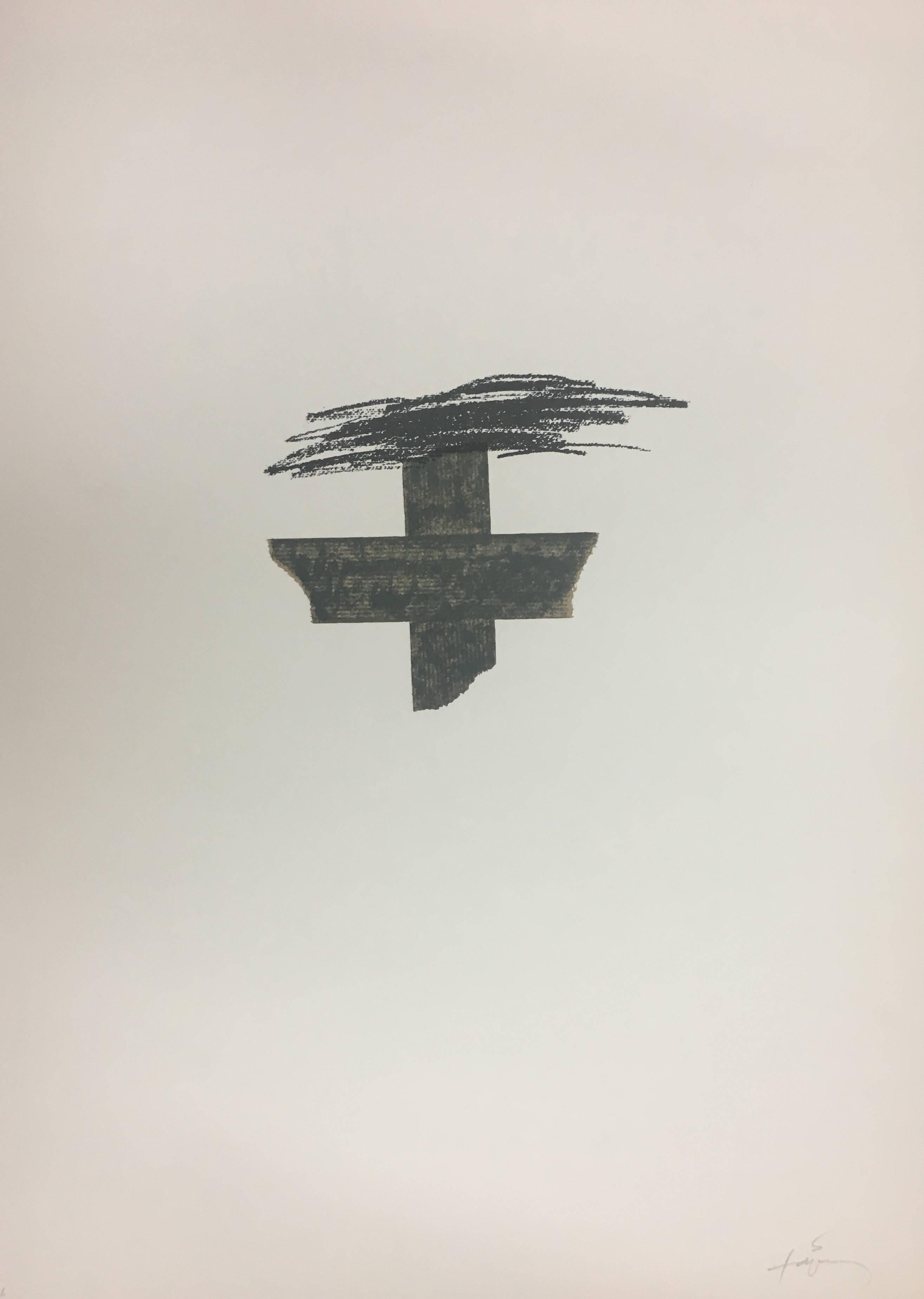 Tapies 10 Black Cross  Vertical 1975 original lithography painting - Print by Antoni Tàpies