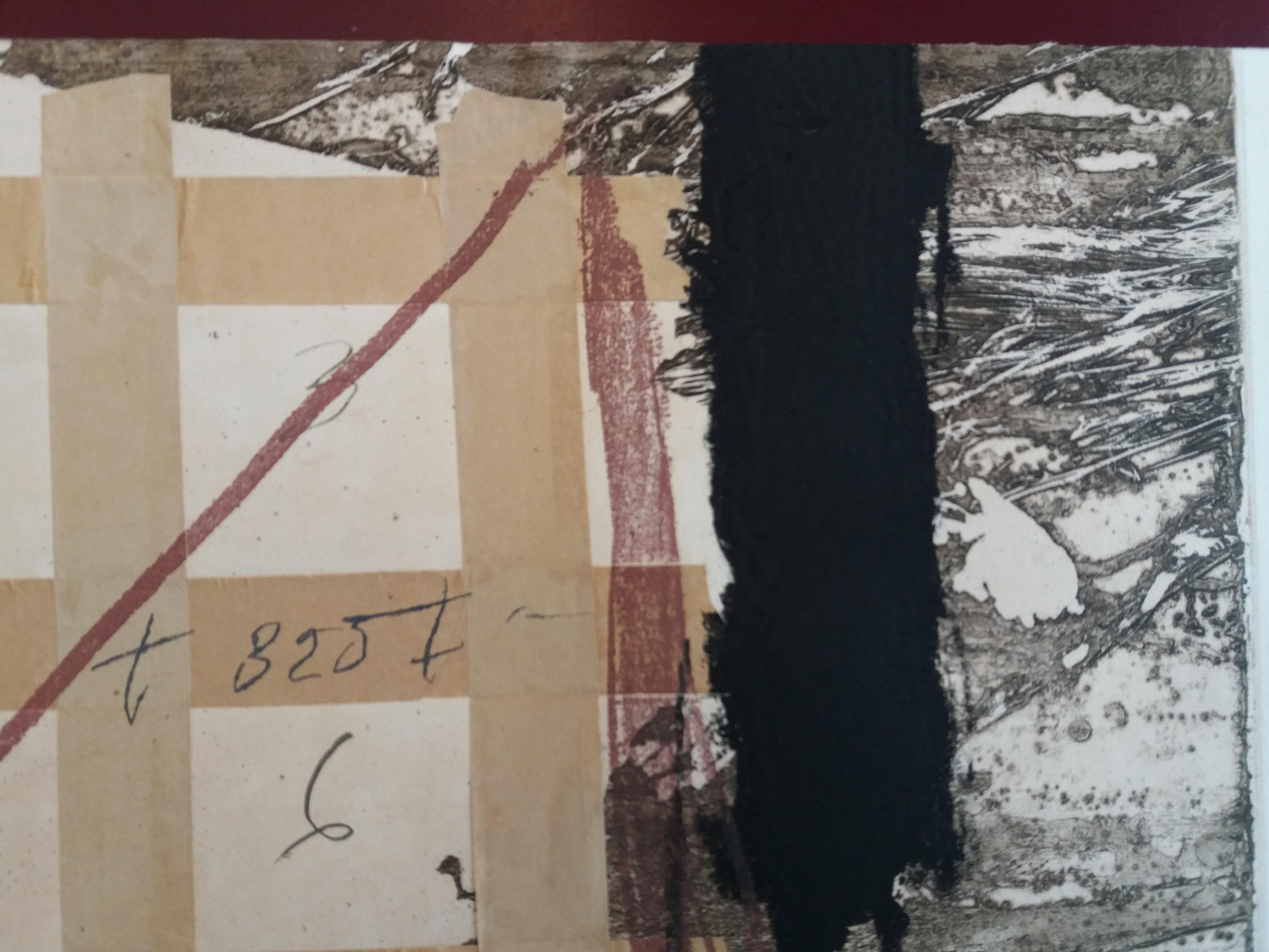 Tapies 10  Inciso con collage di plastica e stampaggio policromo astratto in vendita 3