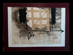 Tapies 10  Gravé avec un collage de plastique et un tampon polychrome abstrait