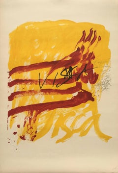 Tapies 17, 3, 2 Litografia verticale rossa e gialla, stile astratto