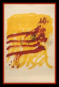 Tapies 17, 3, 2 Litografia verticale rossa e gialla, stile astratto