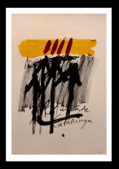 Tapies 18 Negro Rojo Amarillo Vertical pintura litografía original