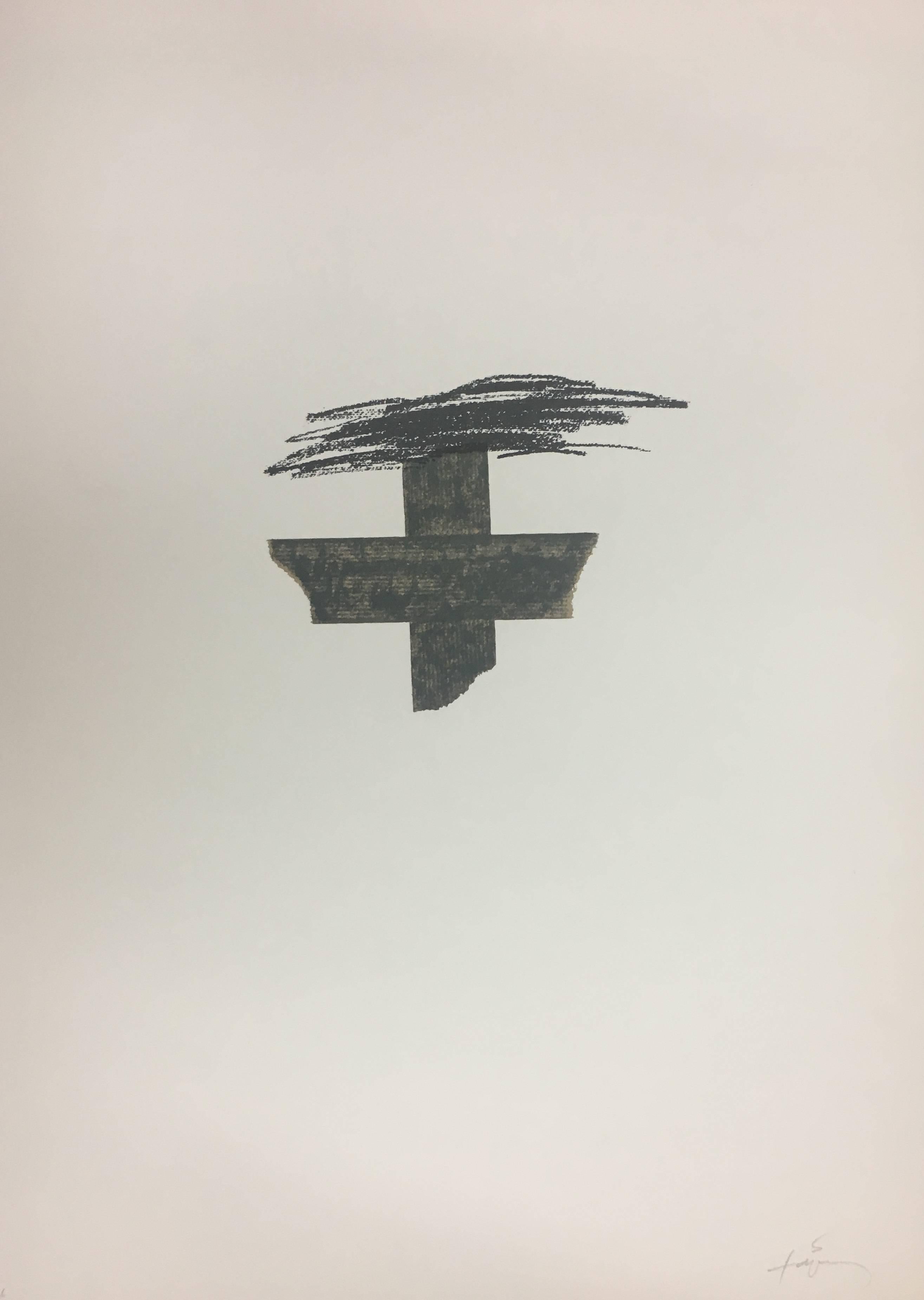 Tapies  Croix noire  Peinture de lithographie originale verticale de 1975 - Print de Antoni Tàpies