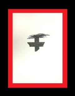 Tapies 42 Schwarzes Kreuz  Vertikales Original-Lithographie-Gemälde von 1975