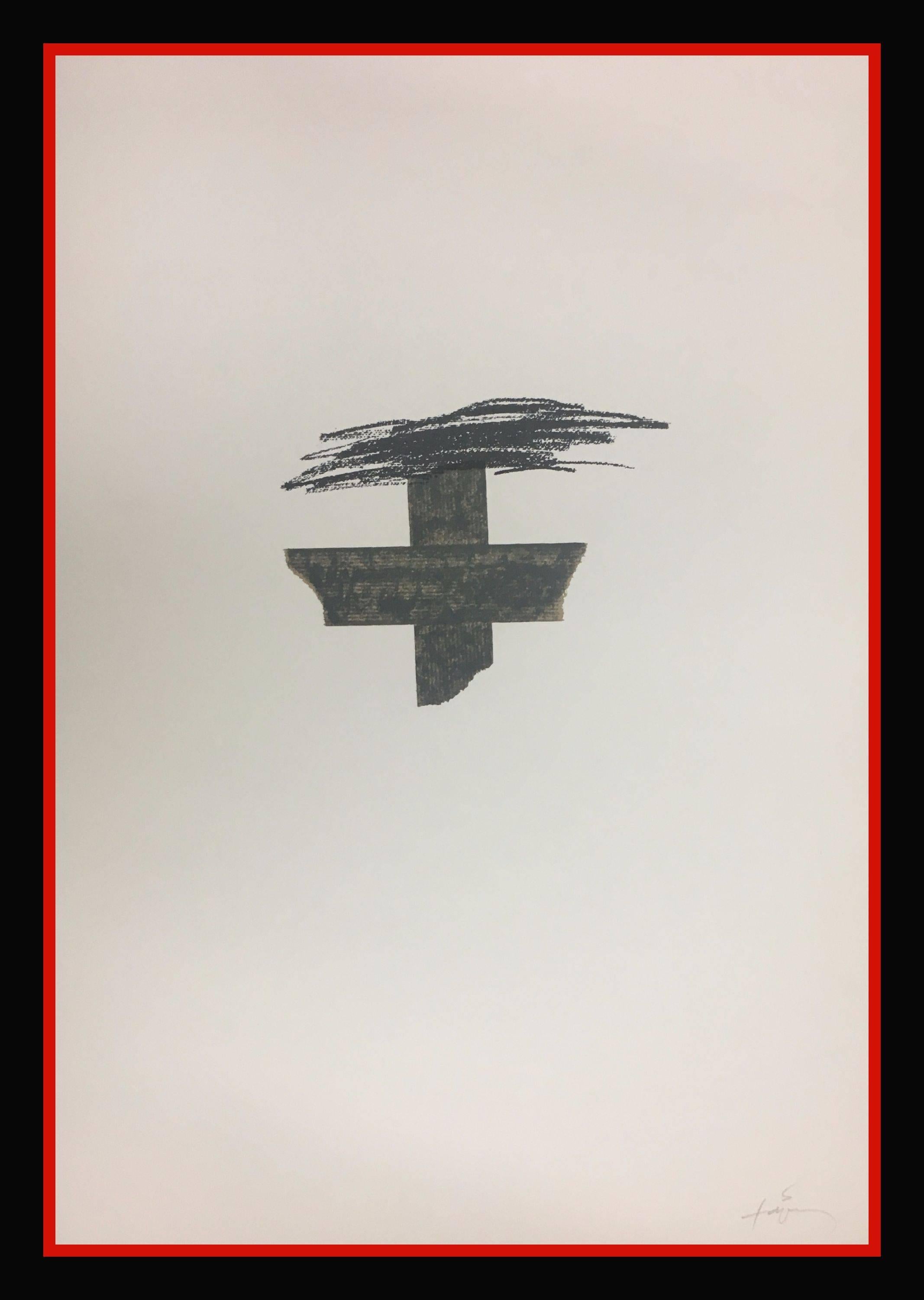Tapies Black Cross Vertical 1975 original lithography painting