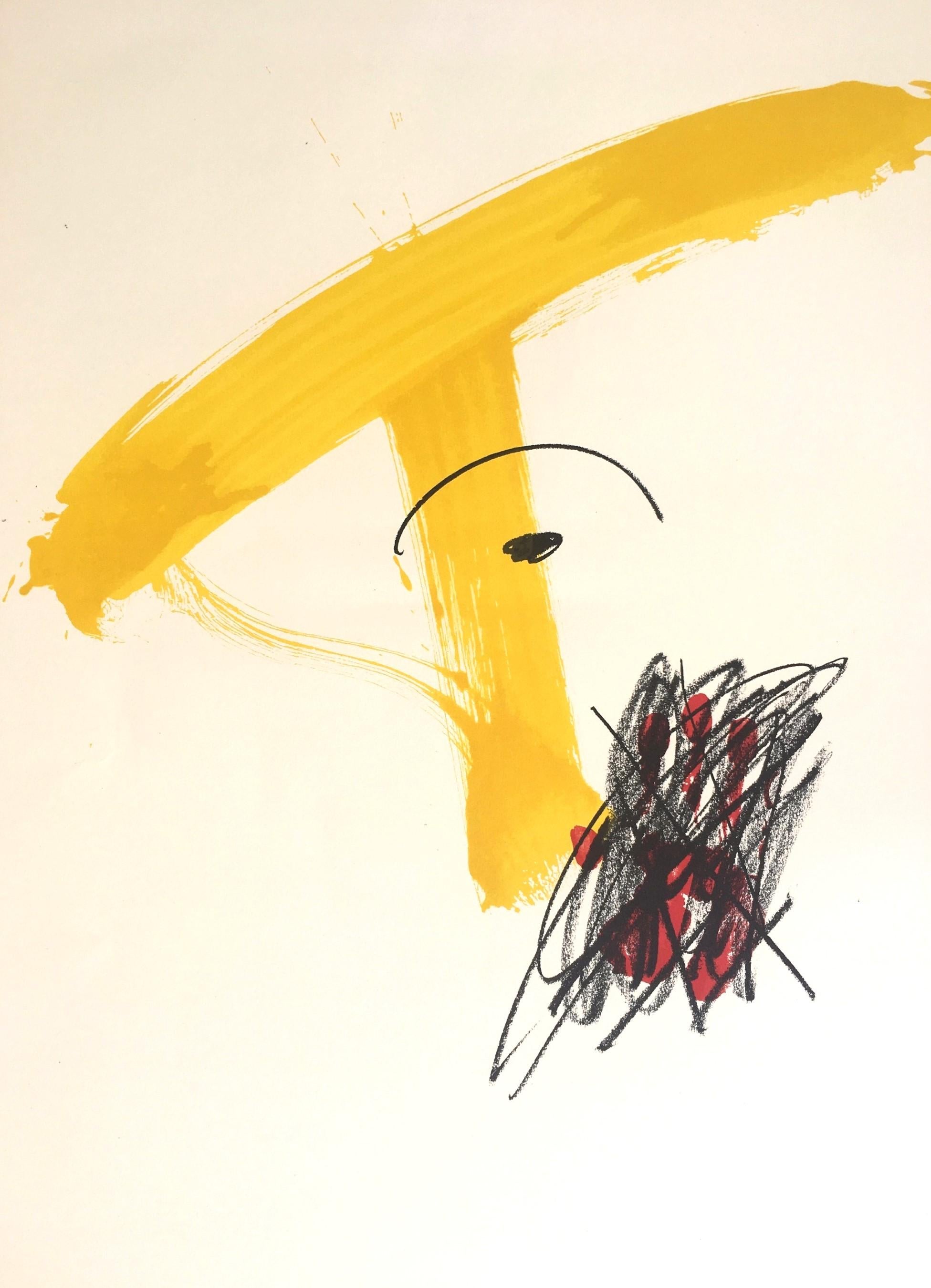 Tapies 93  Black  Yellow  Vertical. 1974 original lithography painting - Print by Antoni Tàpies
