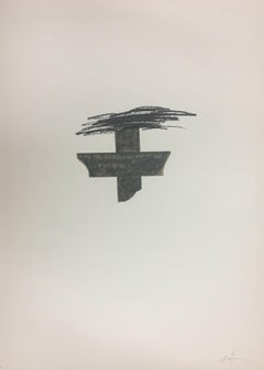 Tapies Croce Nera Verticale 1975 dipinto originale in litografia