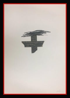 Tapies Croce Nera Verticale 1975 dipinto originale in litografia