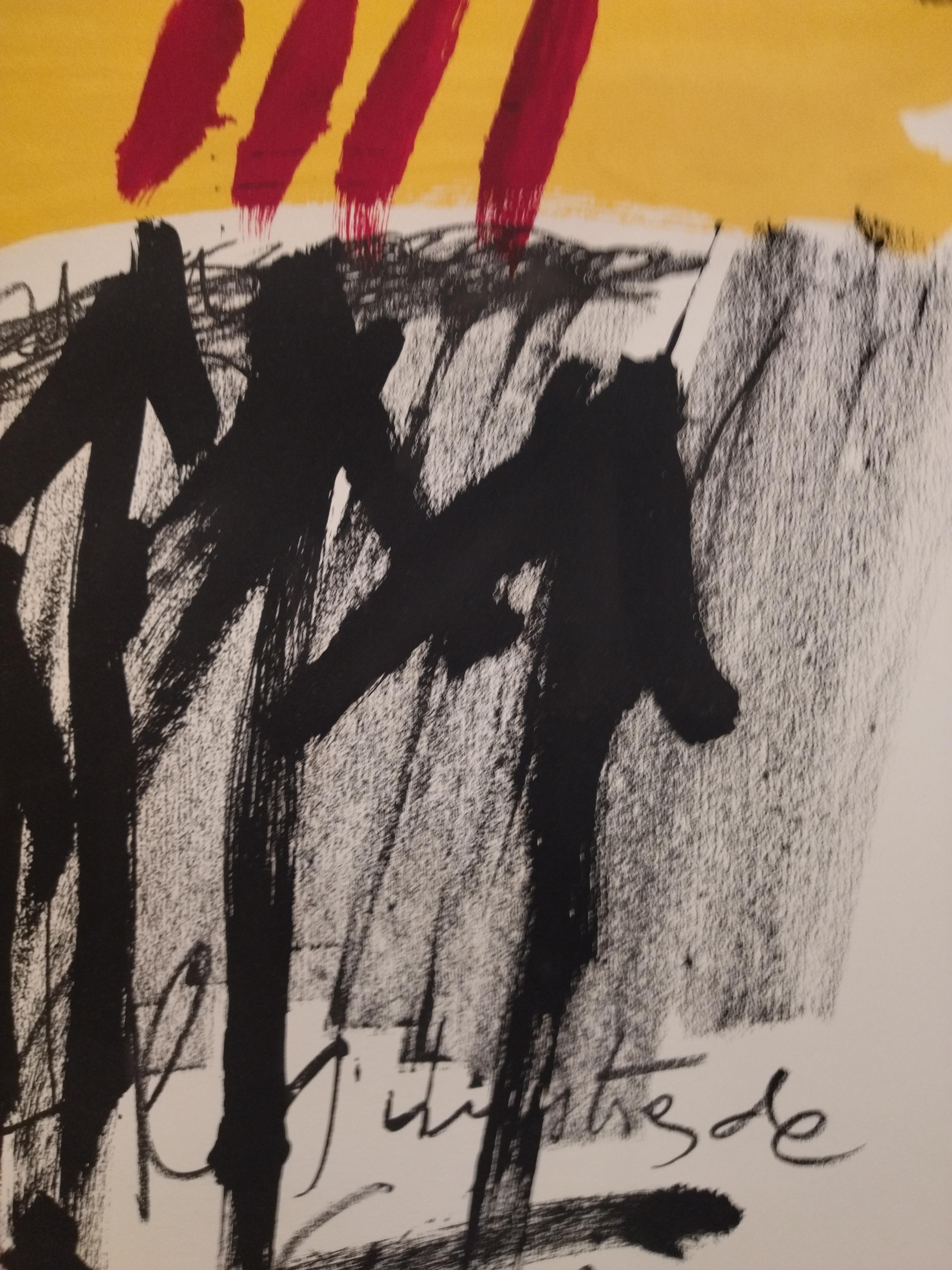 Tapies 36 Black  Red  Yellow  Vertical  original lithograph painting in vendita 5