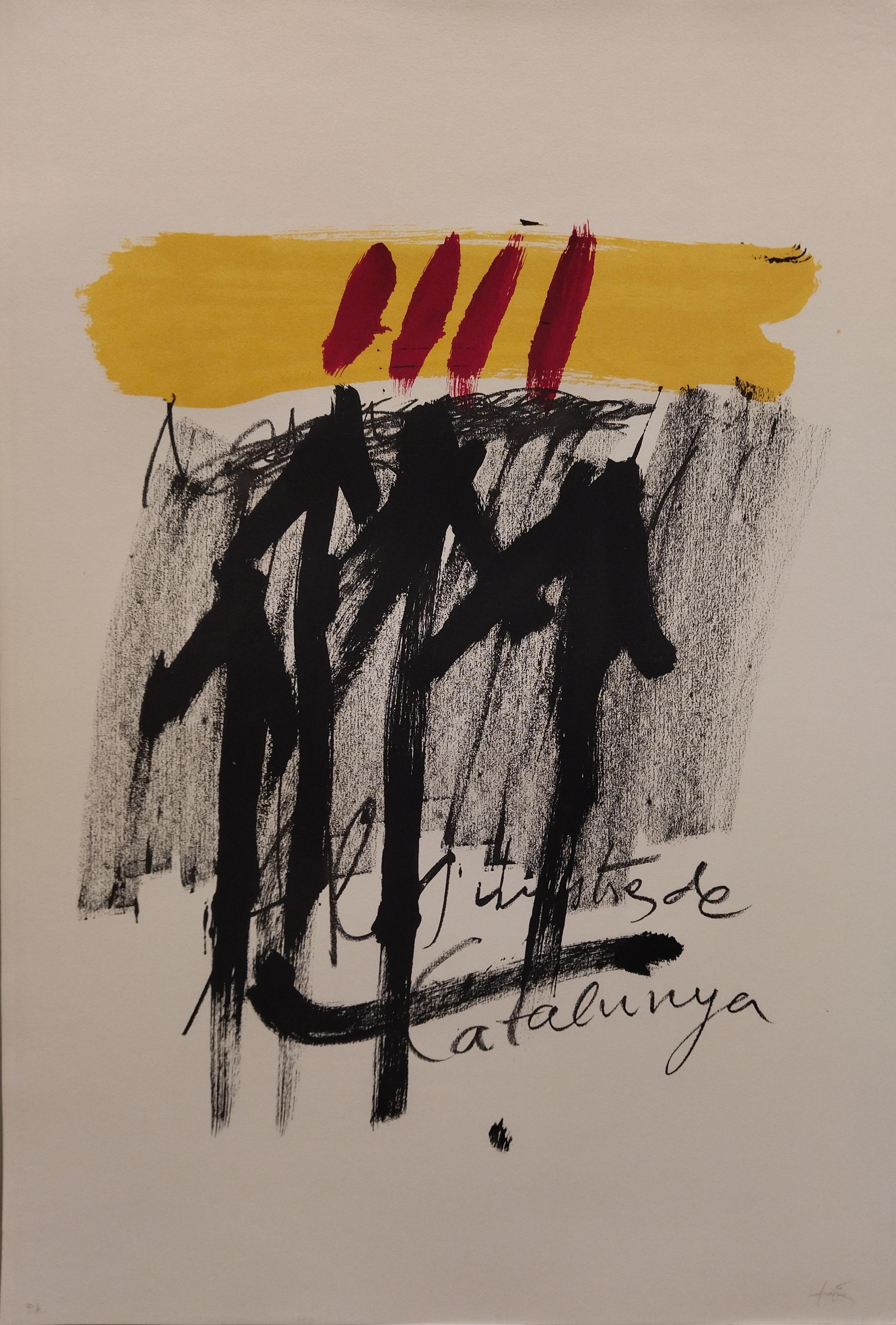 Tapies 36 Black  Red  Yellow  Vertical  original lithograph painting - Print di Antoni Tàpies