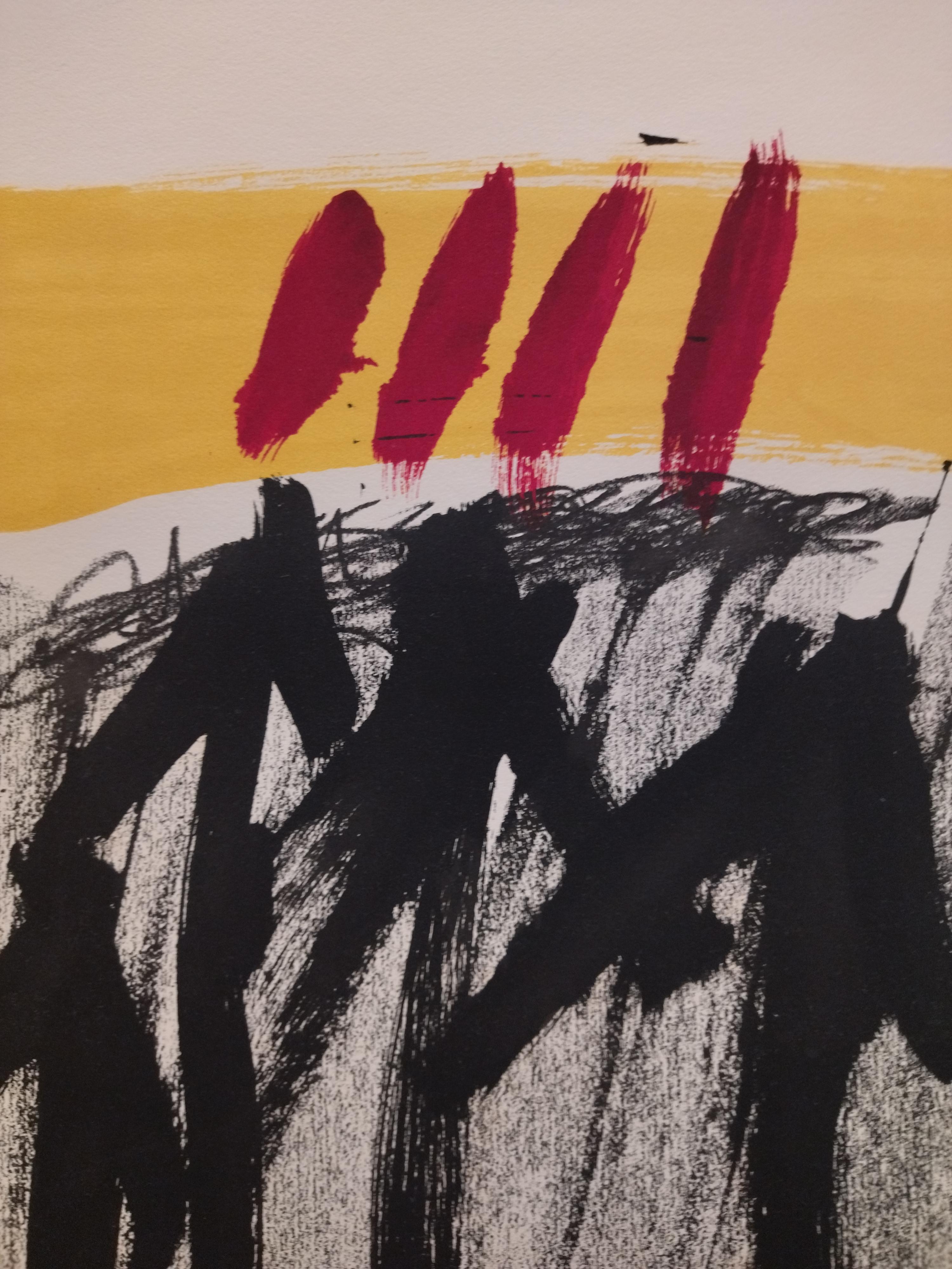 Tapies  Noir  Rouge  Jaune  Vertical  Peinture lithographie d'origine en vente 1
