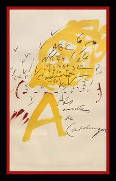 Tapies  Noir  Rouge  Jaune  Lithographie d'origine verticale  1974 lithographie
