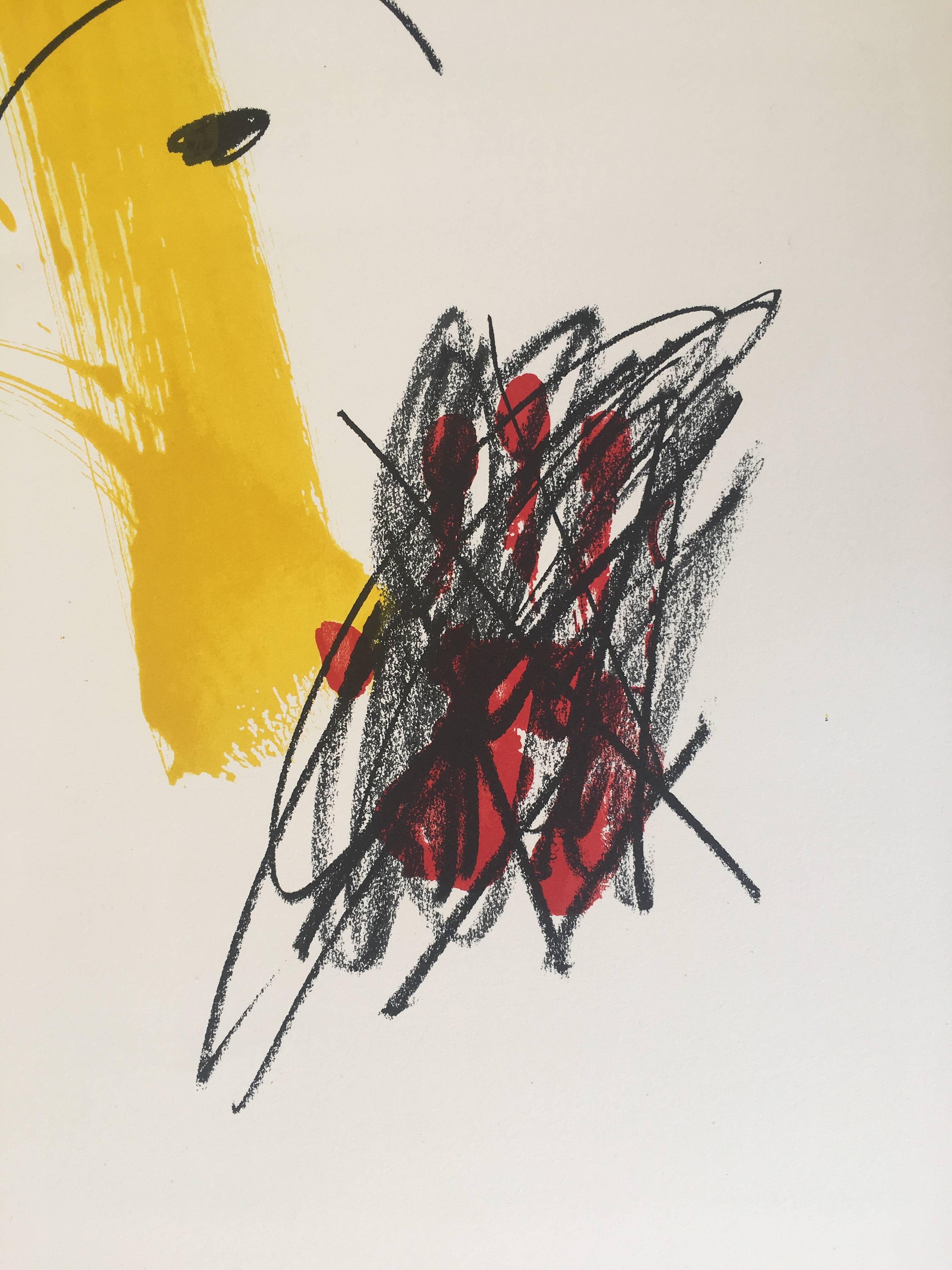 Tapies   Black  Yellow  Vertical. 1974 original lithography painting - Abstract Print by Antoni Tàpies