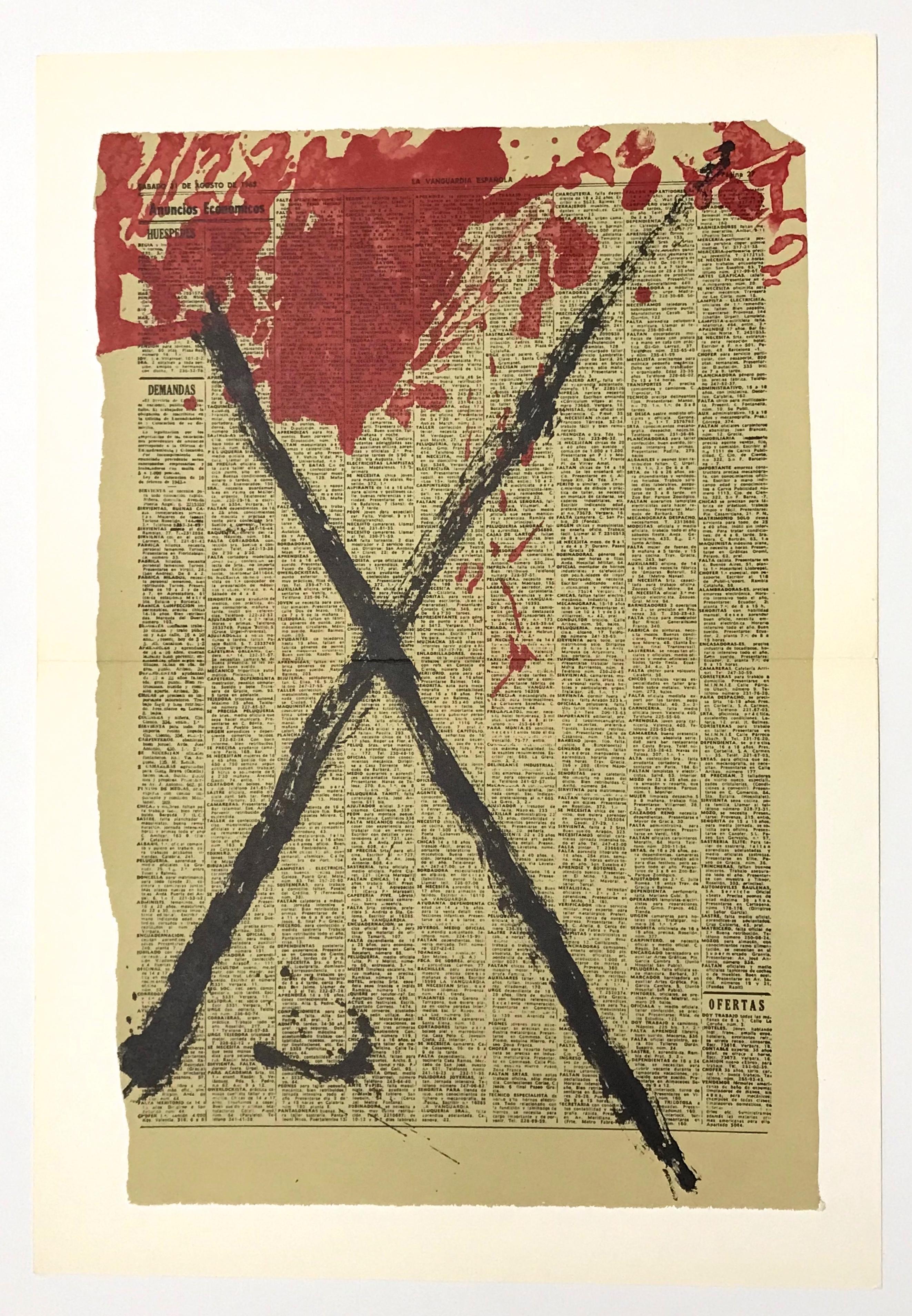 Tàpies, Composición, Derrière le miroir (después) - Abstract Print Beige de Antoni Tàpies