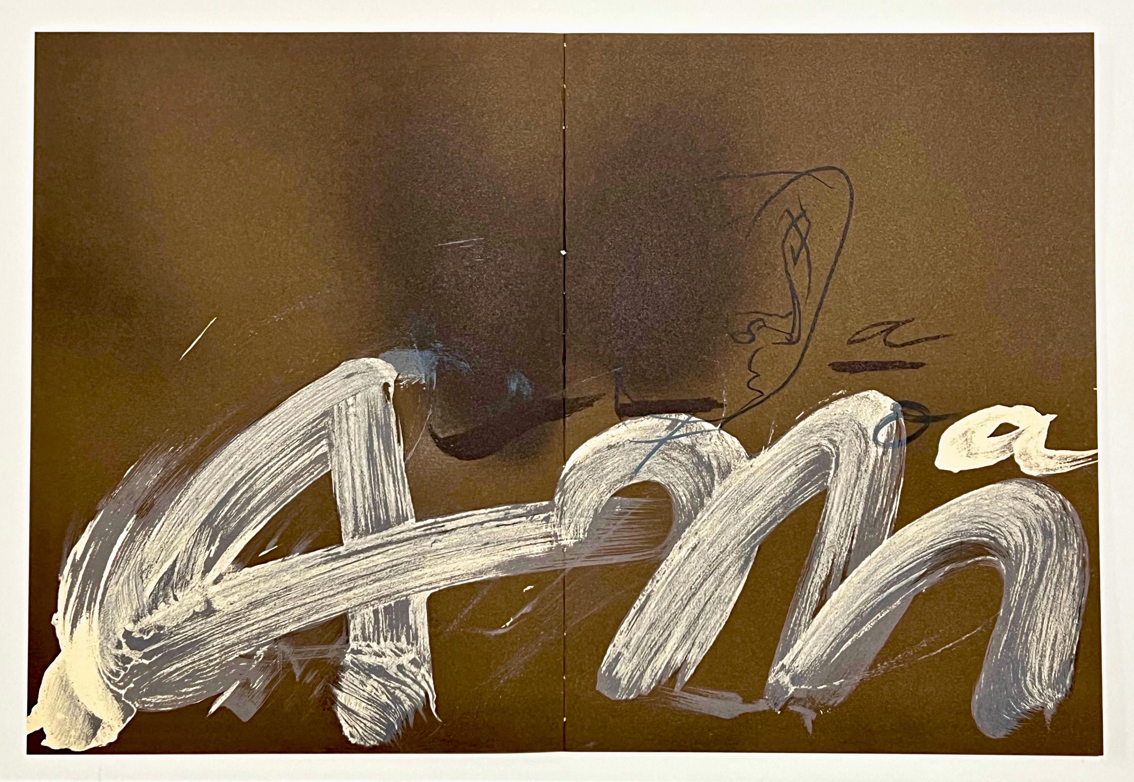 Tàpies, Composición, Derrière le miroir (después) - Abstract Print Marrón de Antoni Tàpies