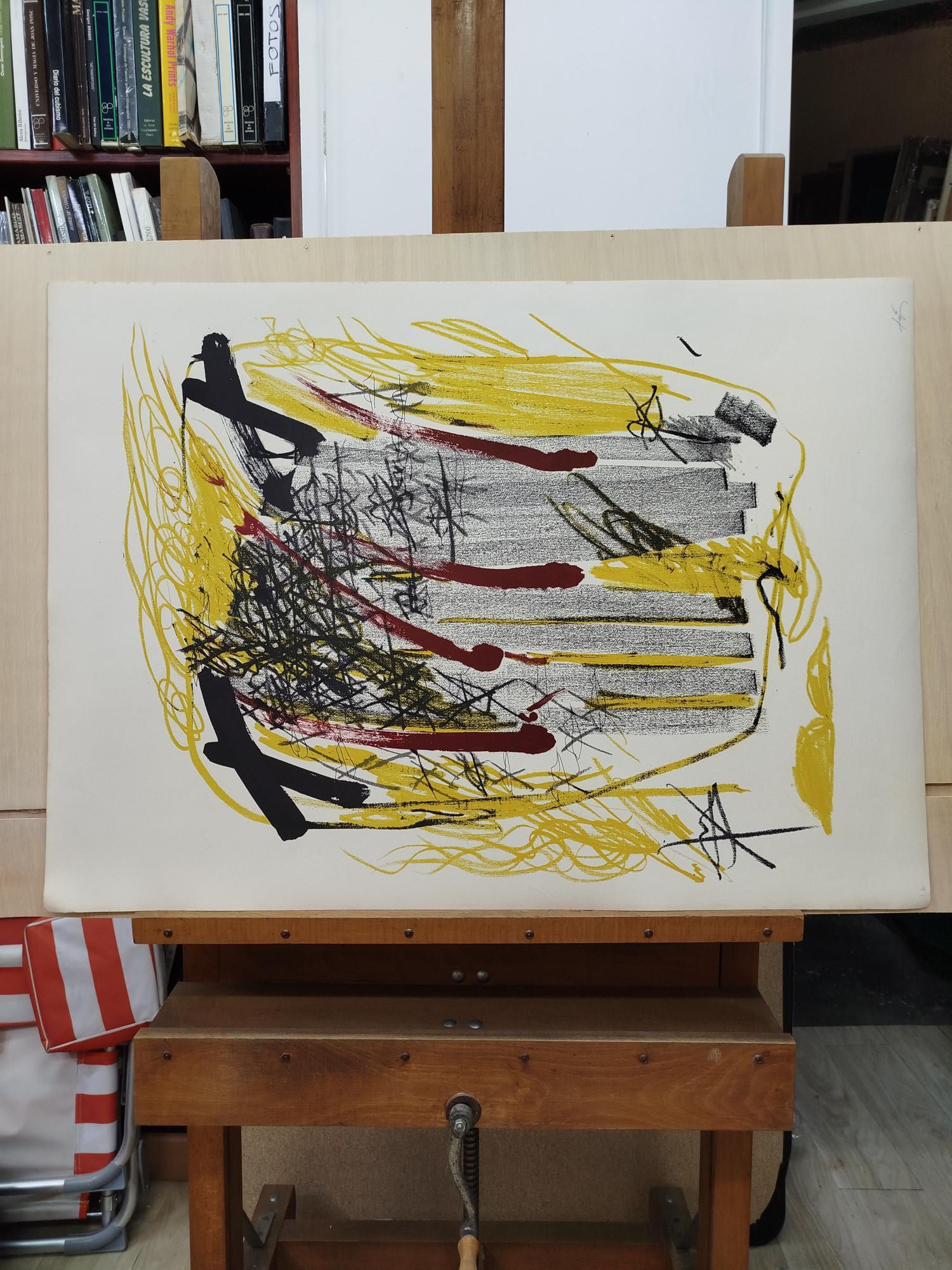 Tapies      Vertical original lithography   lithograph - Abstract Print by Antoni Tàpies