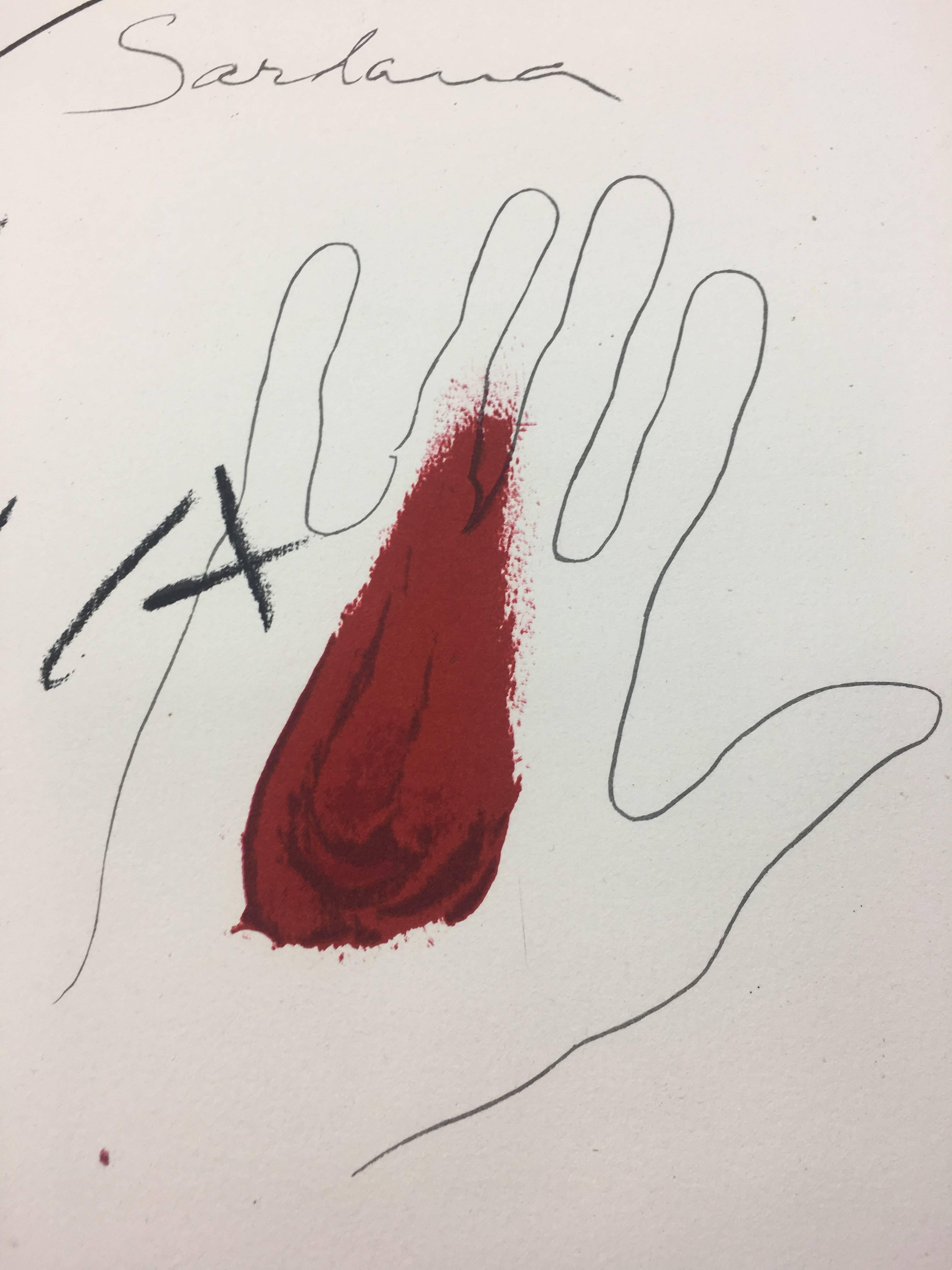 Tapies  Weißer Hintergrund  Rot- und Gelbtöne  Katalonien.  Originallithographie im Angebot 1