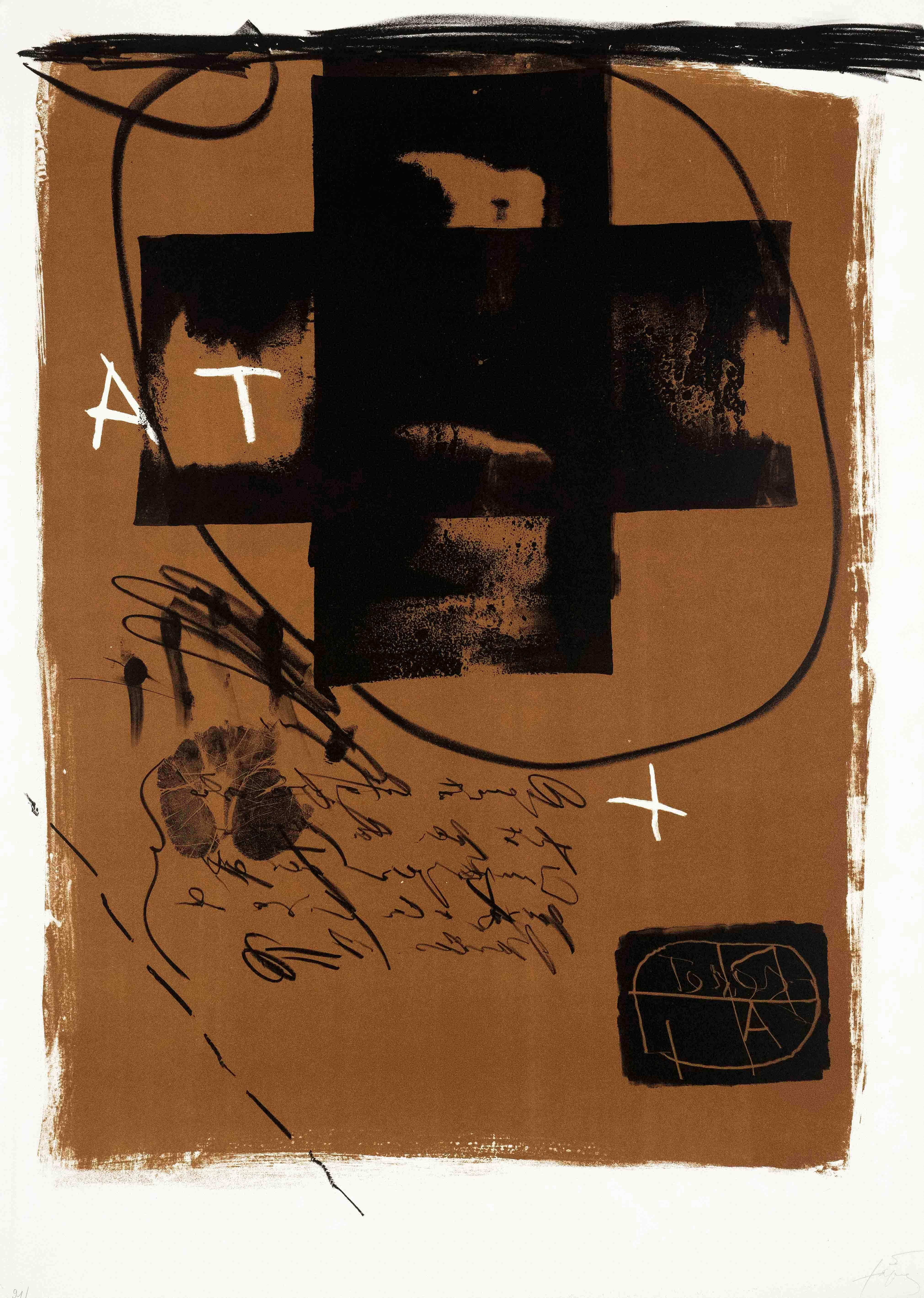 Antoni Tàpies Abstract Print - Tapies Letters Cross Numbers Contemporary Handprint Circle Abstract Expresionism