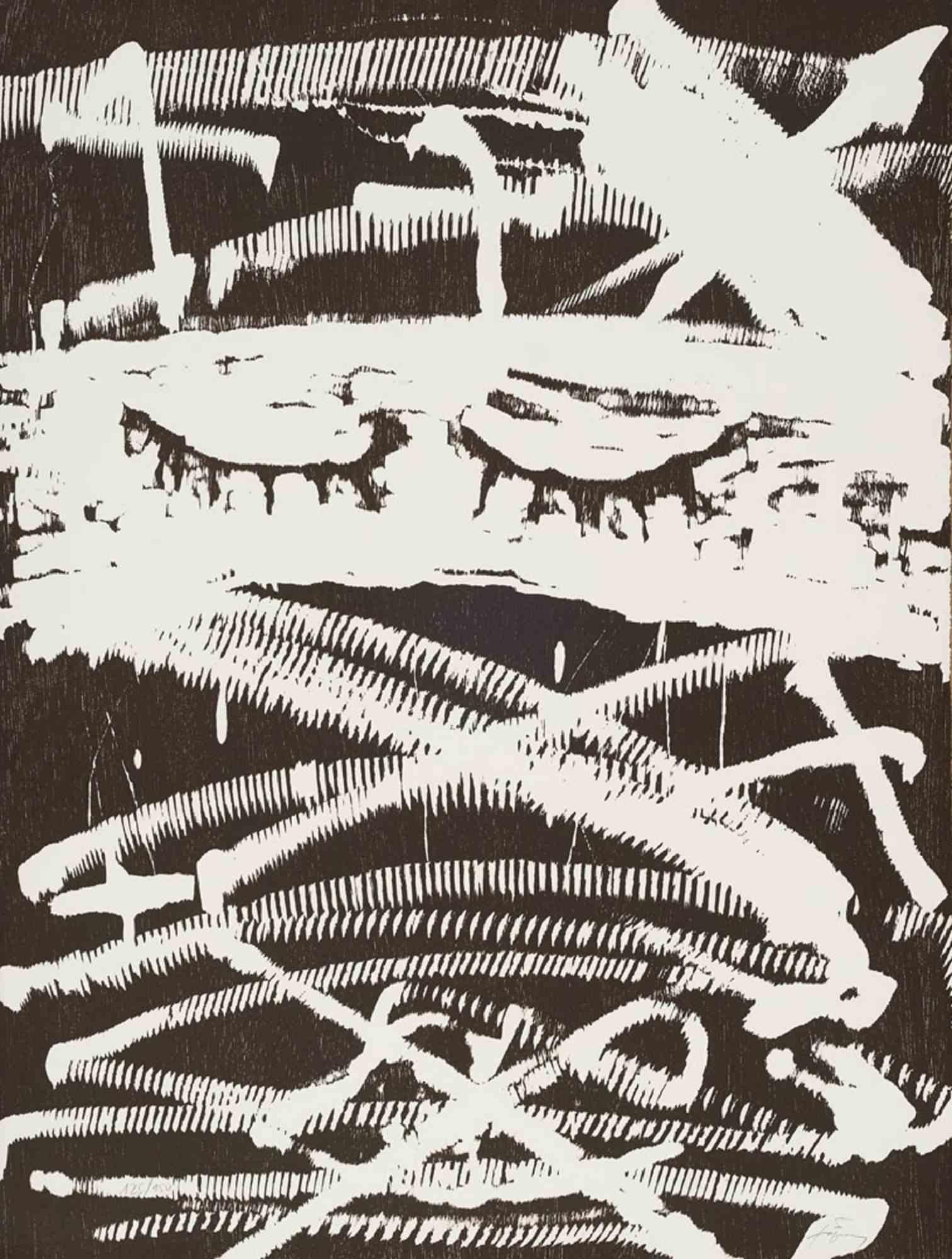 Antoni Tàpies Abstract Print - Untitled from Artists Against Torture - Woodcut by Antoni Tapies - 1993