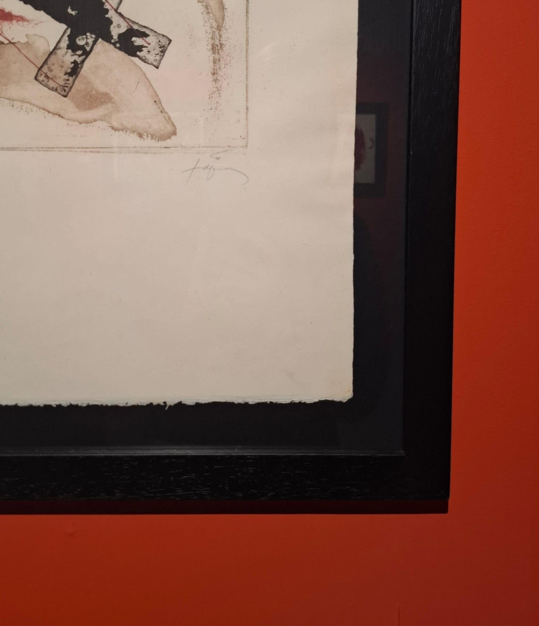 Antoni Tàpies, 1978
“Vela i creu”.
Etching
Signed and numbered by hand P.A
75 copies 
Galfetti 684