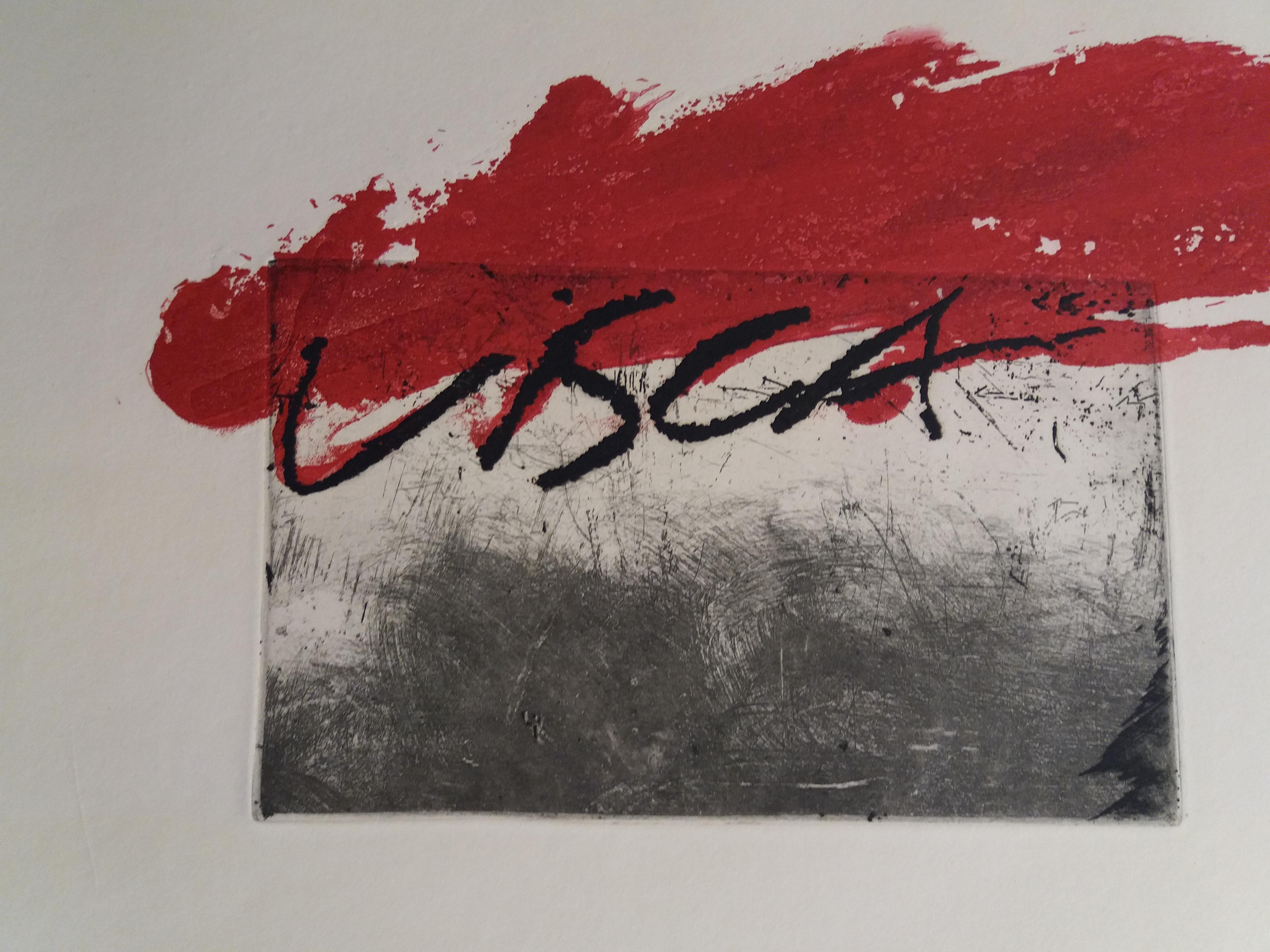 Tapies  Red  Visca original engraving abstract paintiong For Sale 3