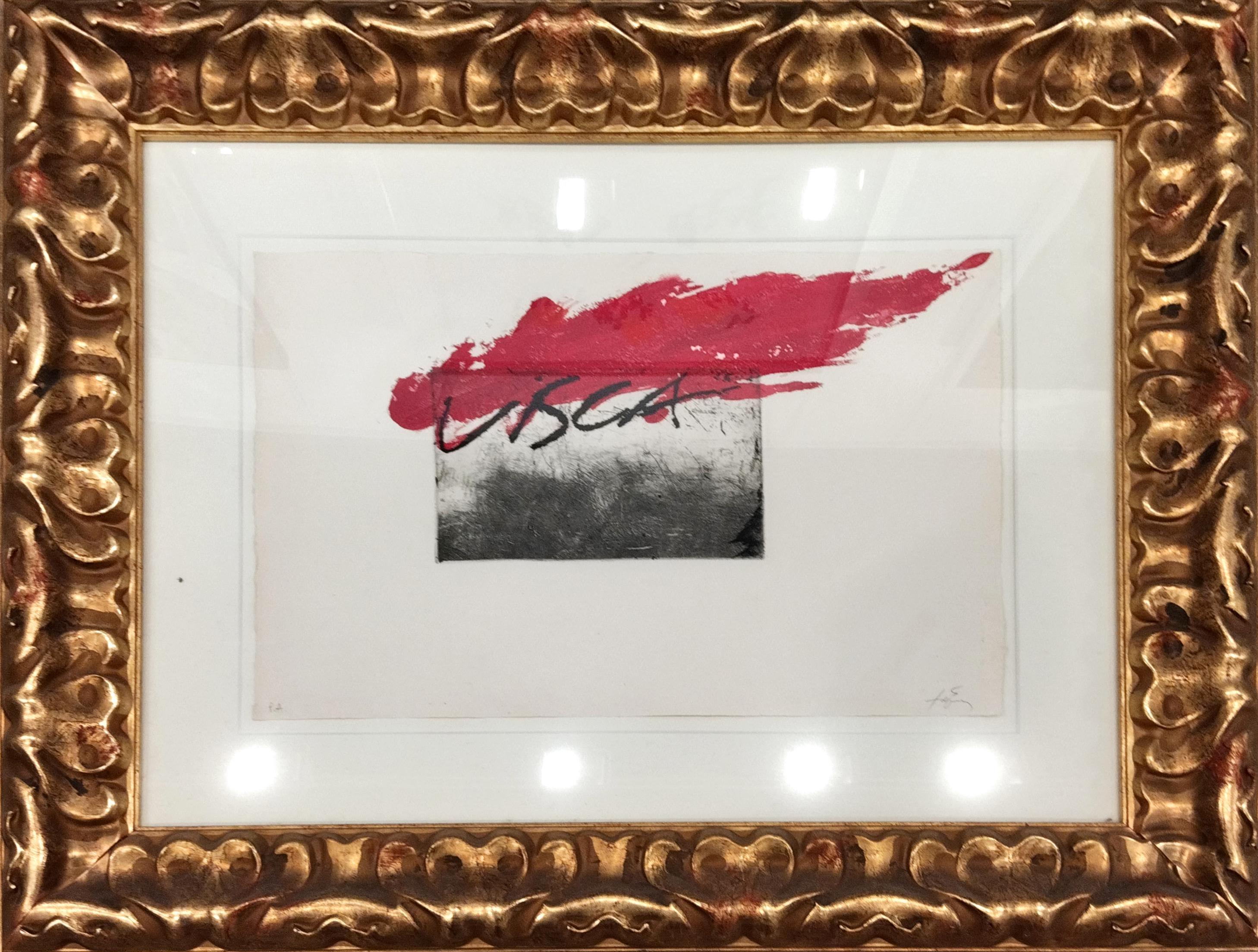 Abstract Print Antoni Tàpies - Tapies  Rouge  Visca gravure originale peinture abstraite