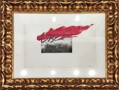 Vintage Tapies  Red  Visca original engraving abstract paintiong