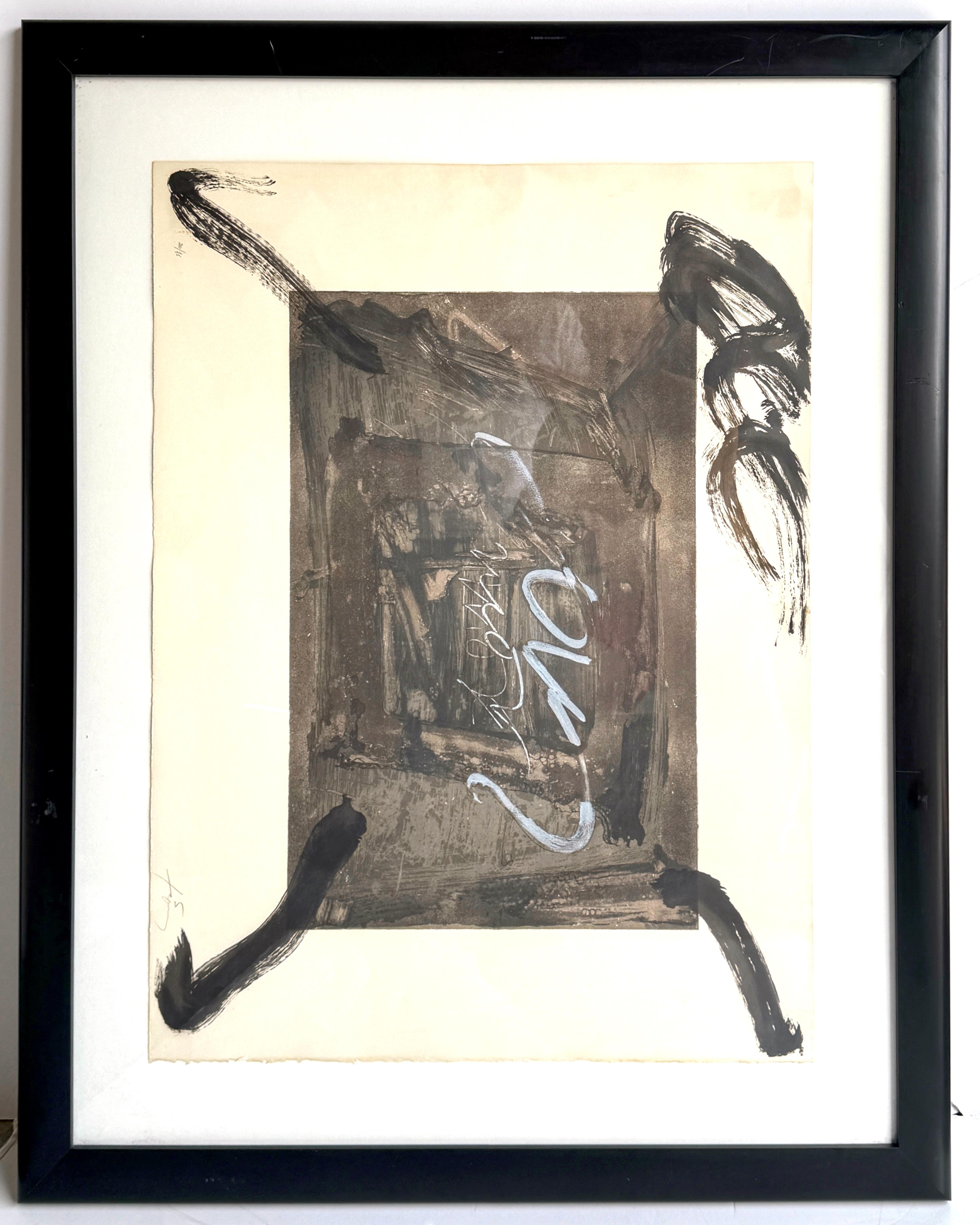 Antoni Tàpies, Untitled Black & White Abstract Lithograph #20 of 75
Antoni Tapies (1923–2012) #38 of 300
Black and white lithograph on Arches paper

An evocative black and white lithograph by Antoni Tàpies (1923–2012), a leading figure in abstract