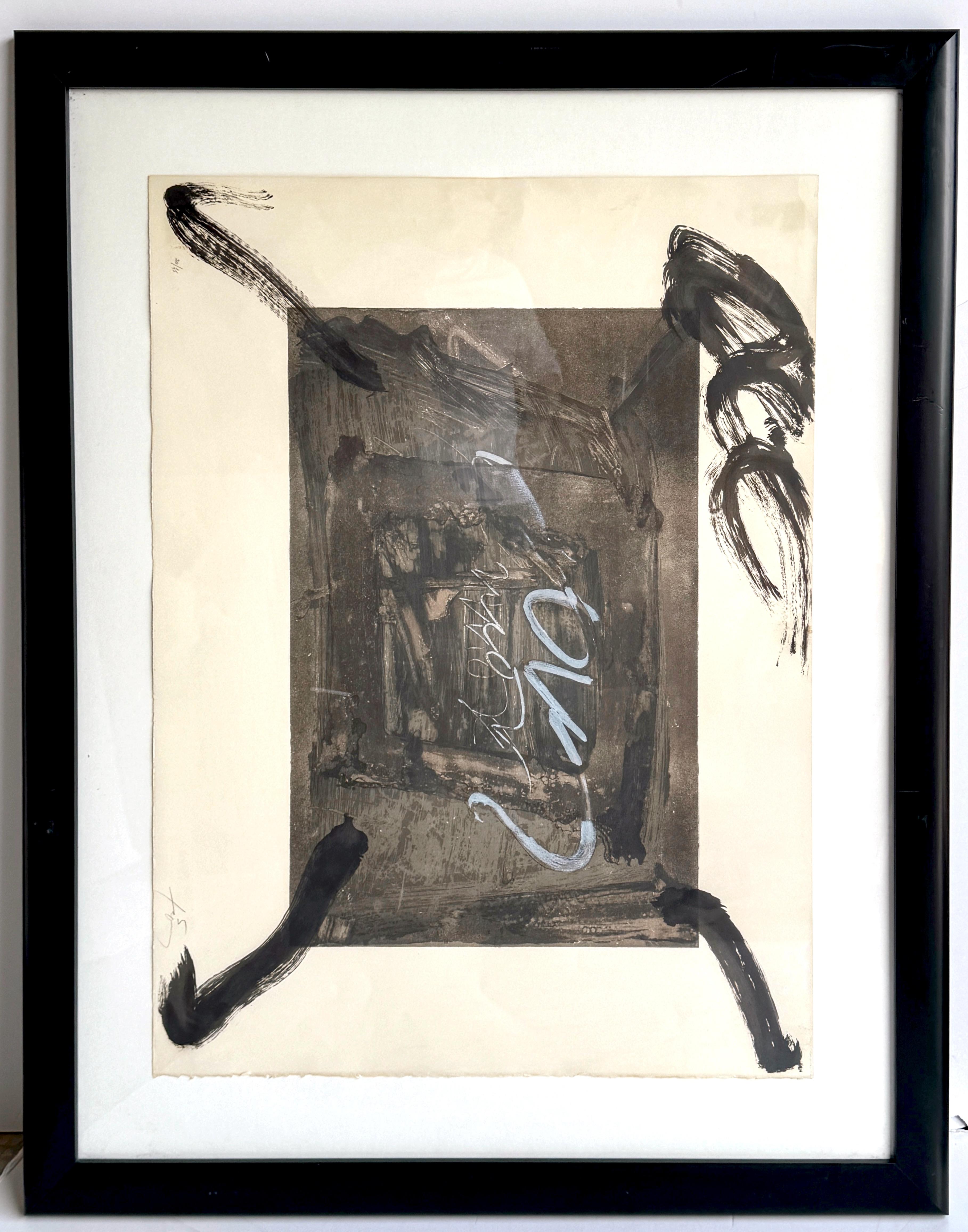 Ebonized Antoni Tàpies, Untitled Black & White Abstract Lithograph #20 of 75 For Sale