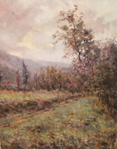Vintage Paisaje titulado "El camí" - Óleo sobre tela