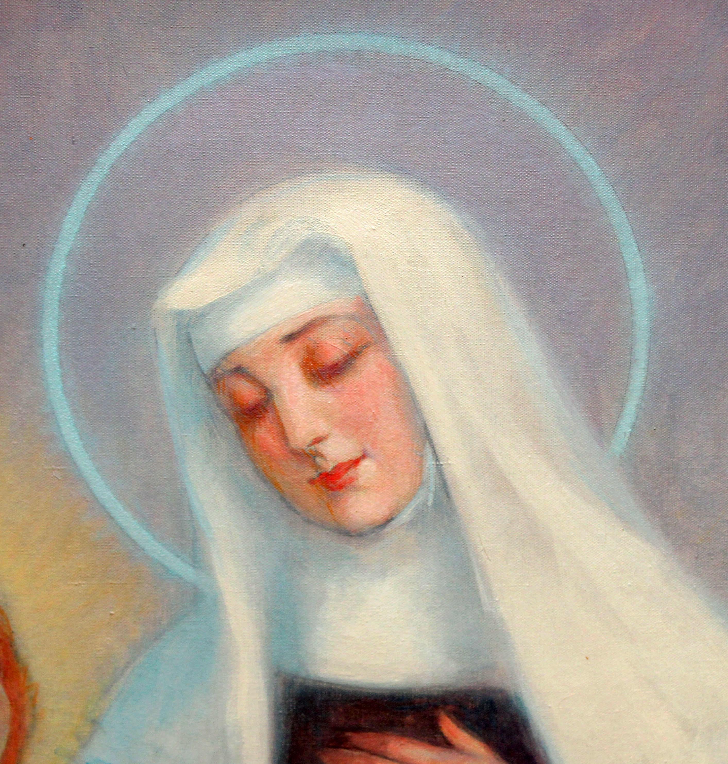 Santa Teresa con Angelo - Óleo sobre tela - Figurative Painting Grigio di Antoni Utrillo i Viadera (1867 - 1944)