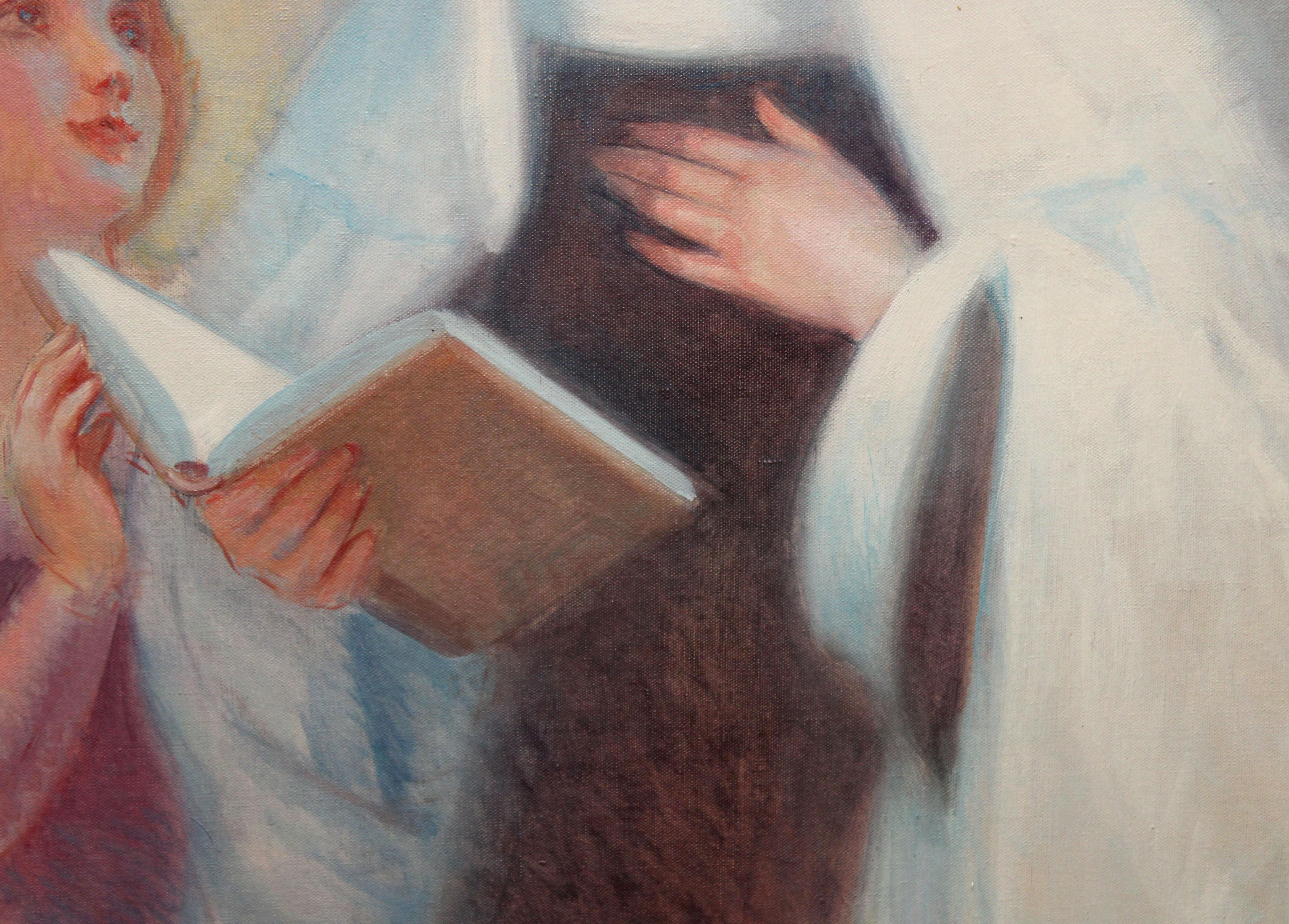 Santa Teresa con Angelo - Óleo sobre tela in vendita 1