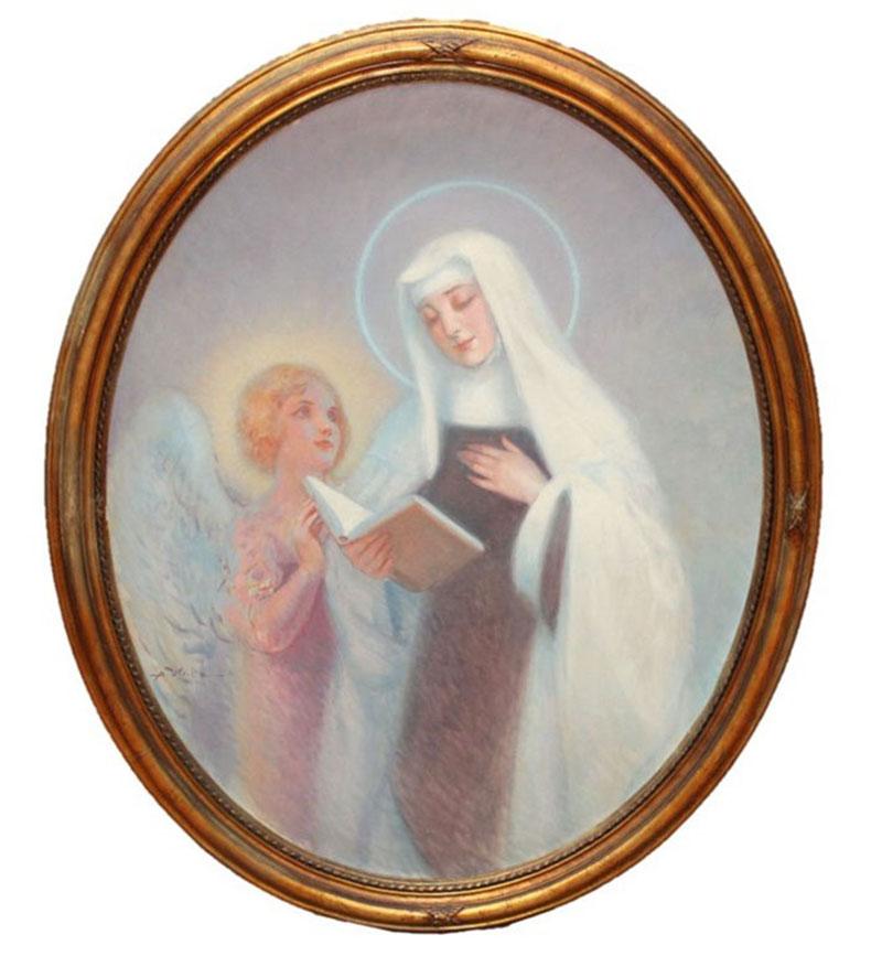 Figurative Painting di Antoni Utrillo i Viadera (1867 - 1944) - Santa Teresa con Angelo - Óleo sobre tela